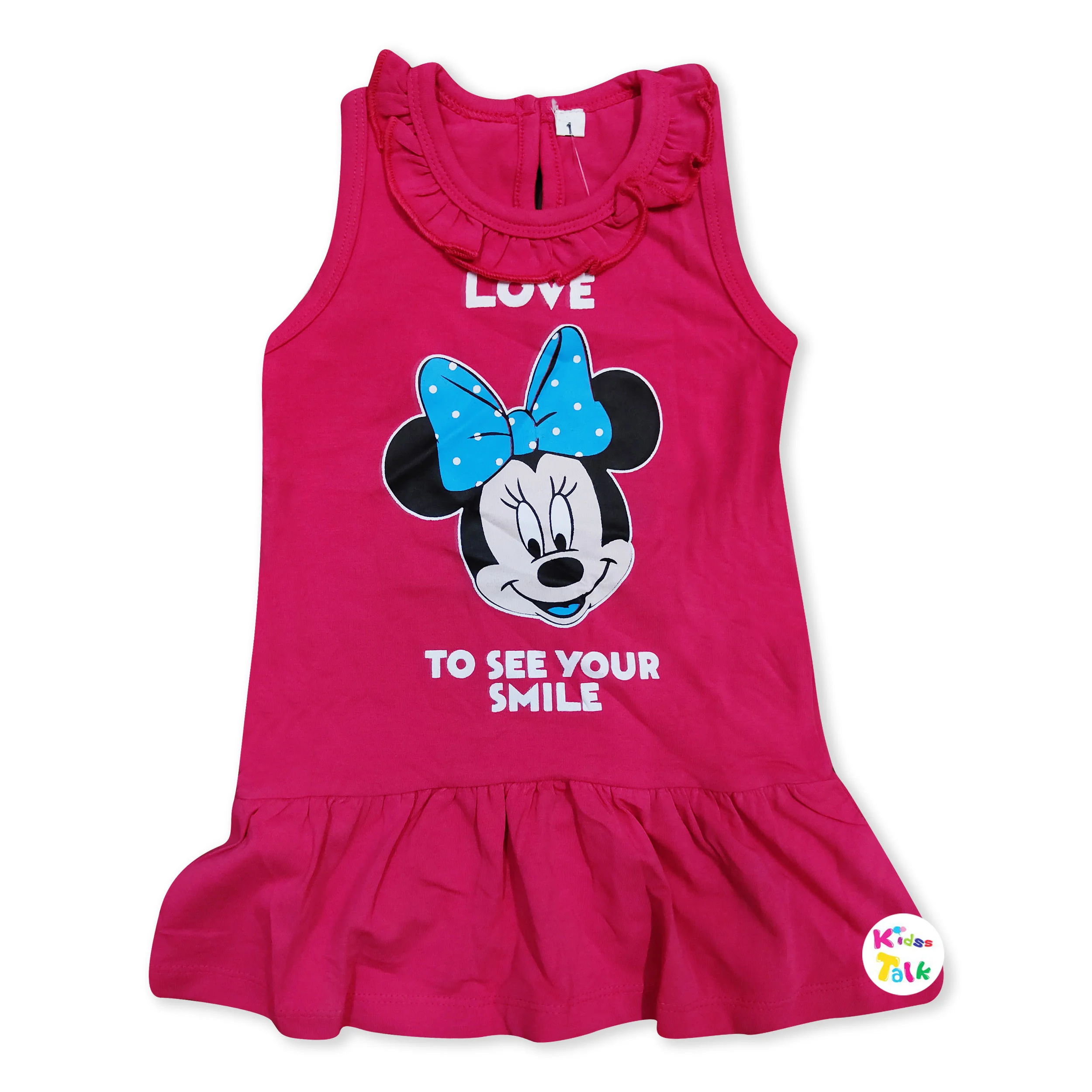 Cute Sleeveless Frock With Cute Printed - Hot Pink