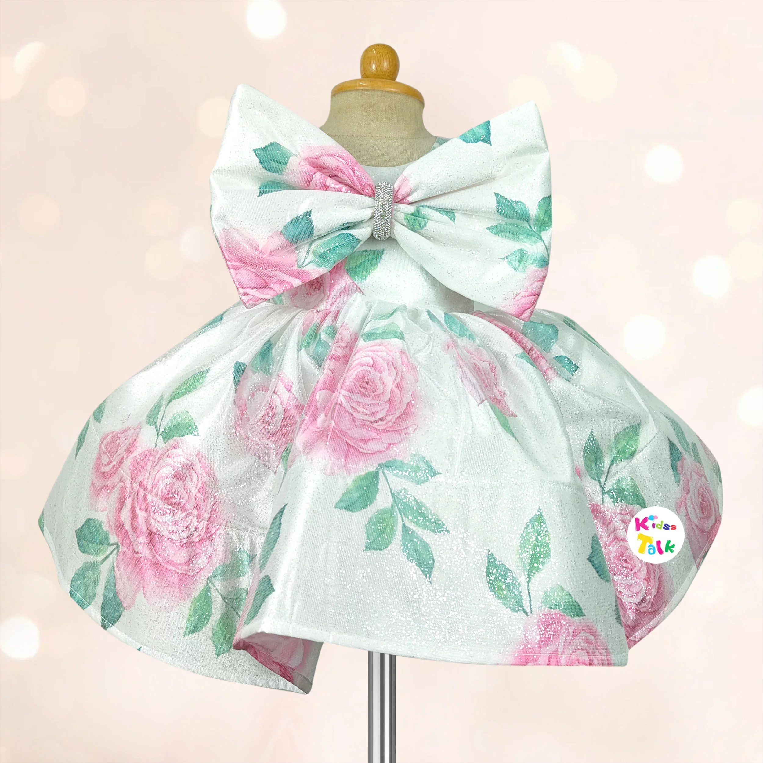 Net Sleeveless Fluffy Party Frock With Bow Applique - White