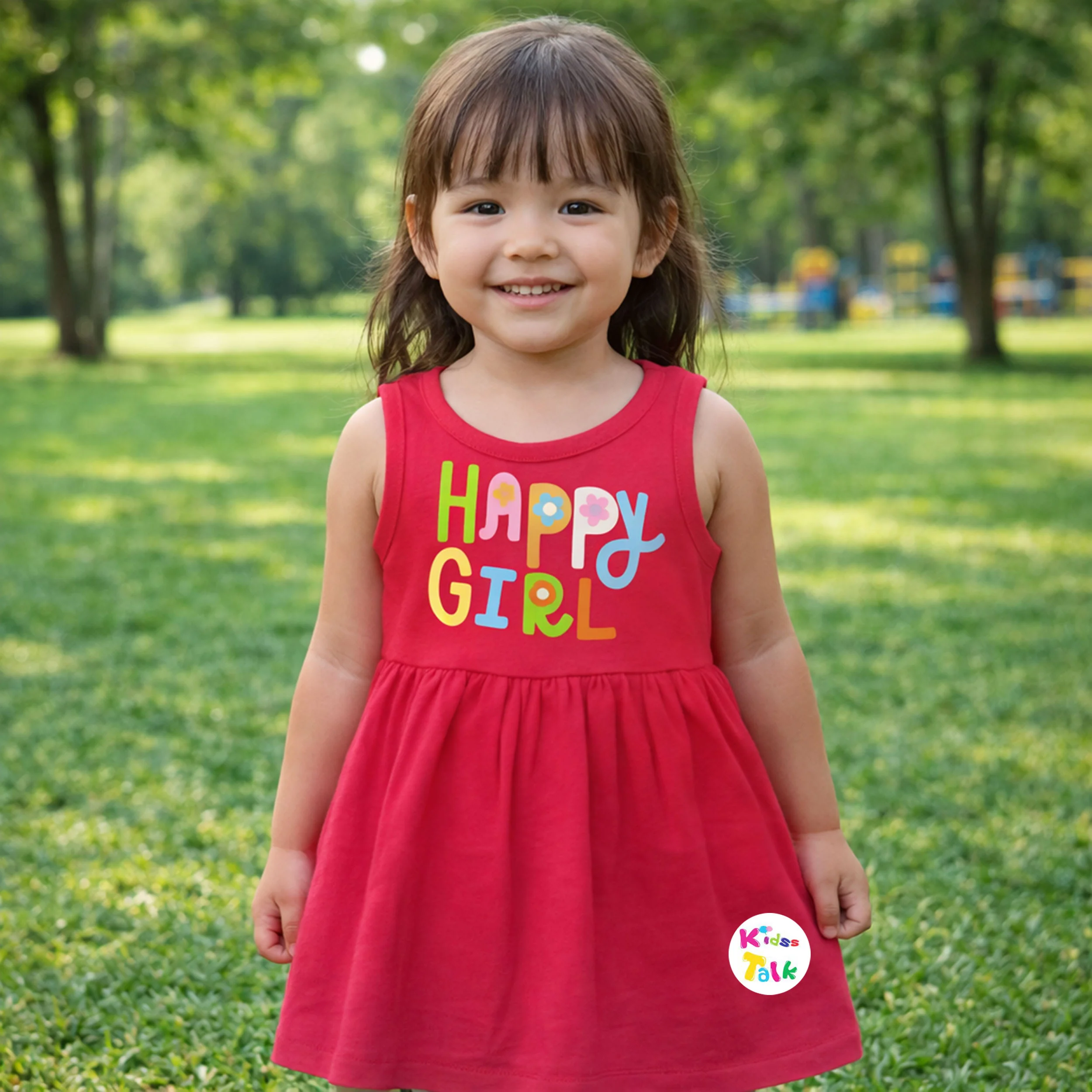 Cotton Knitted Sleeveless Cute Printed Frock - Red