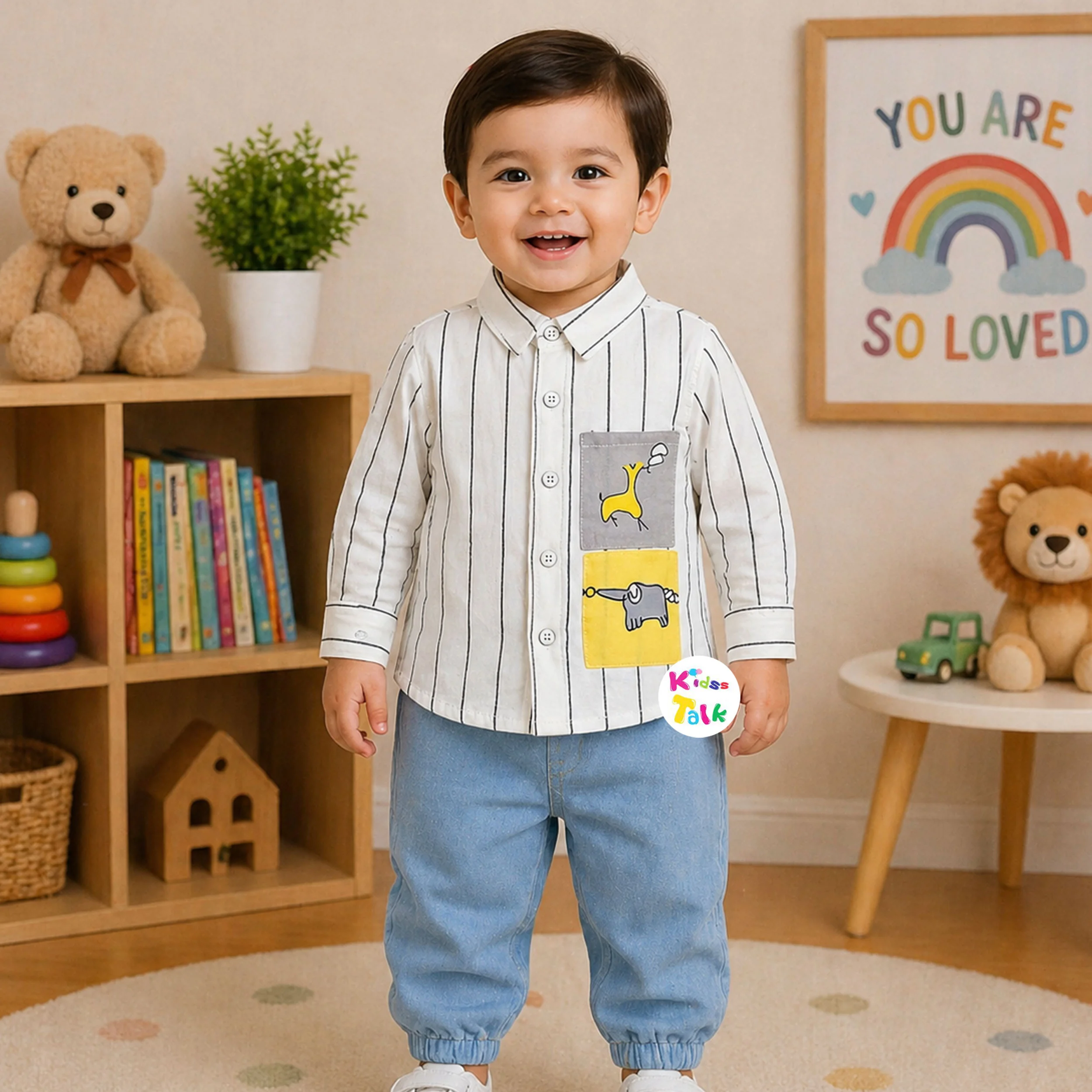 Cotton Full Sleeve With Patch Work & Full Pant - White