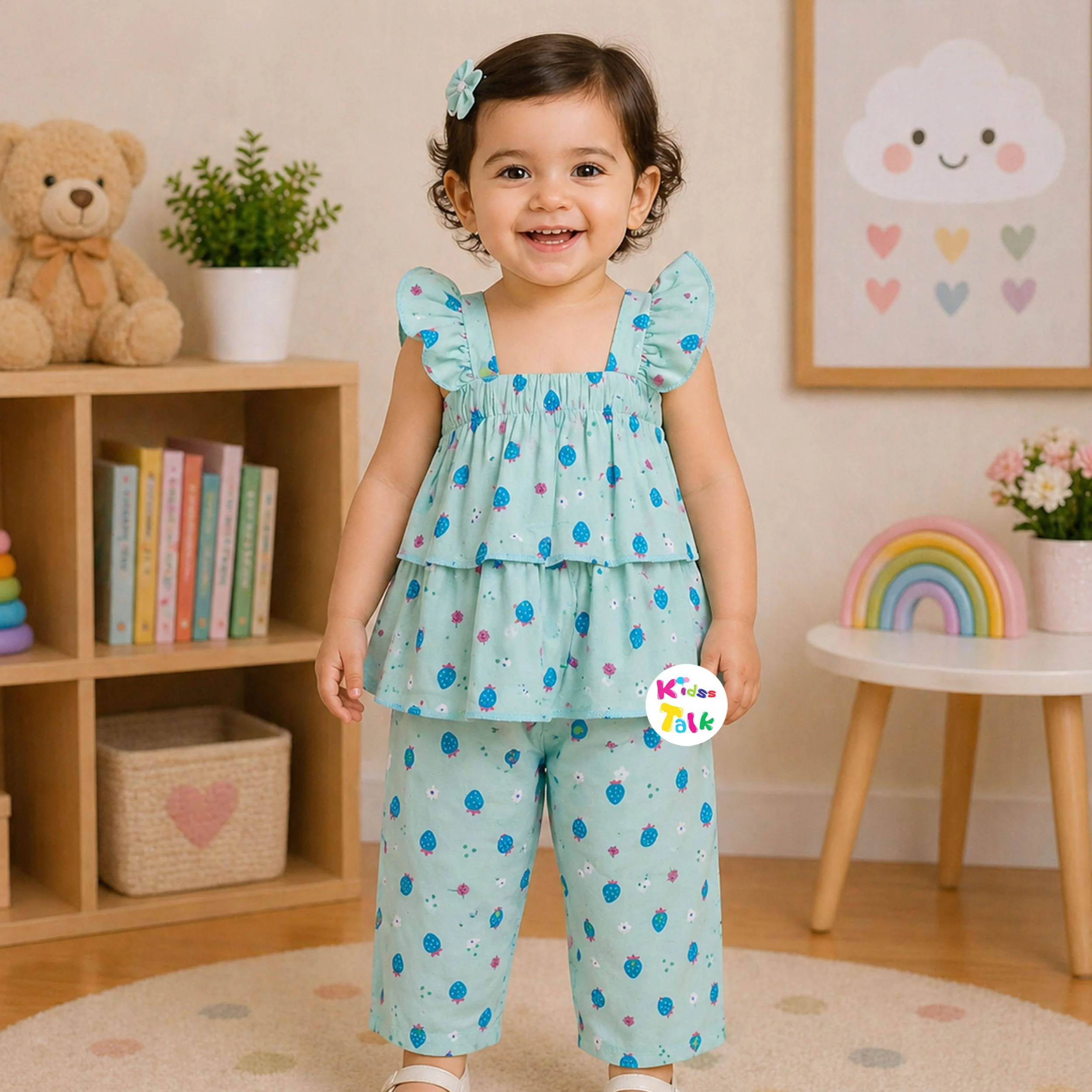 Cotton Sleeveless Printed Top & Full Pant - Peach