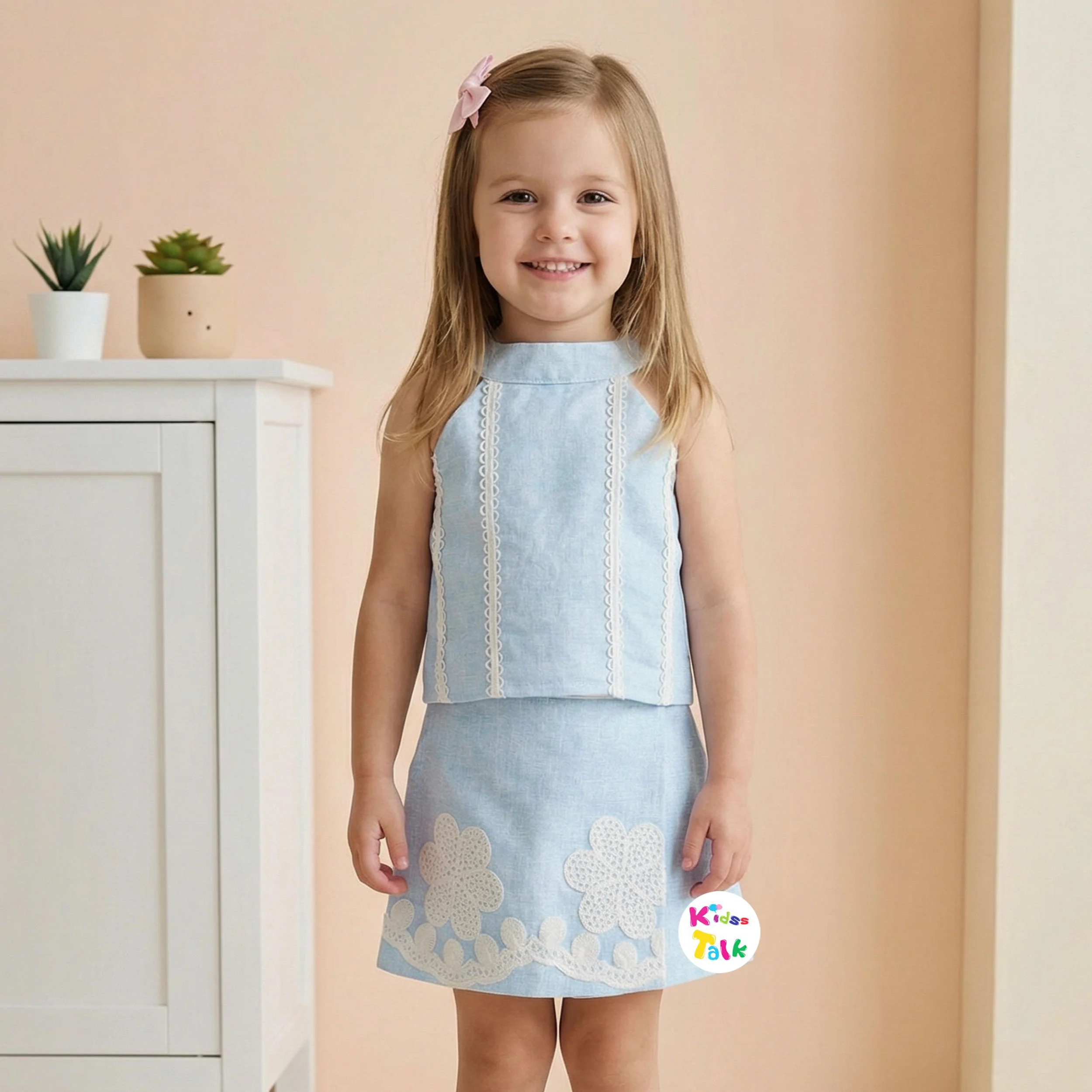Cotton Sleeveless Top With Embroidered & Shorts -baby Pink