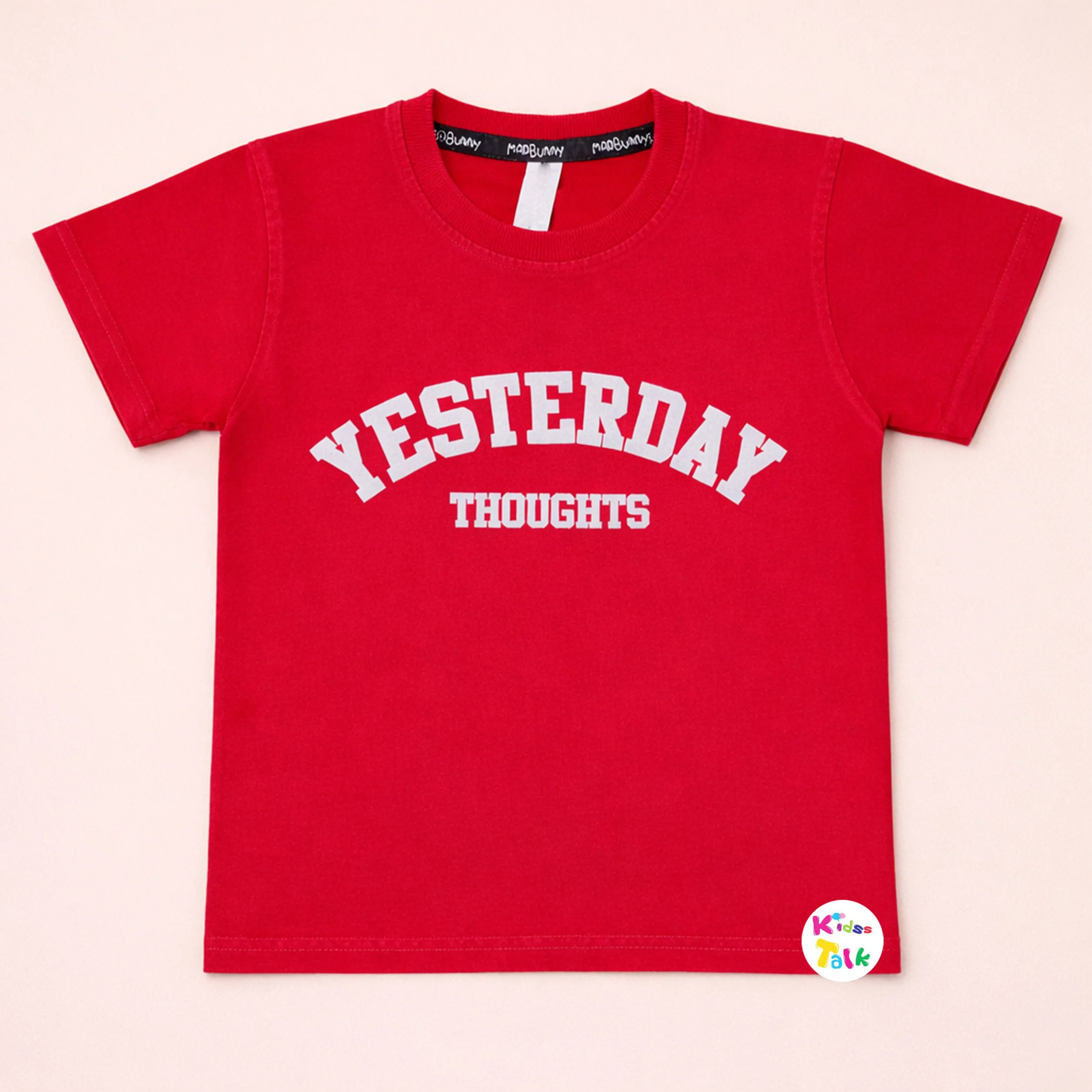 Cotton Knitted Half Sleeve T-shirt With Cute Print - Red