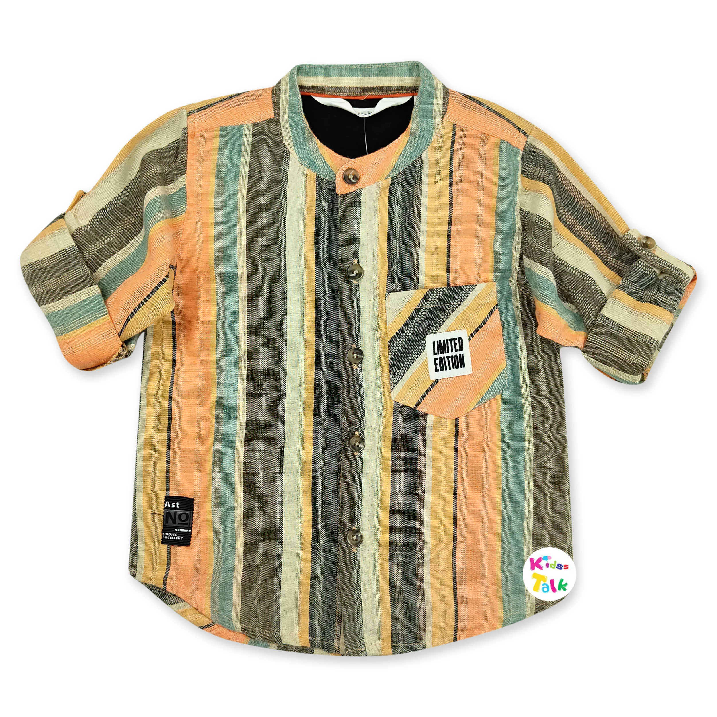 Cotton Full Sleeve Shirt With Striped - Orange