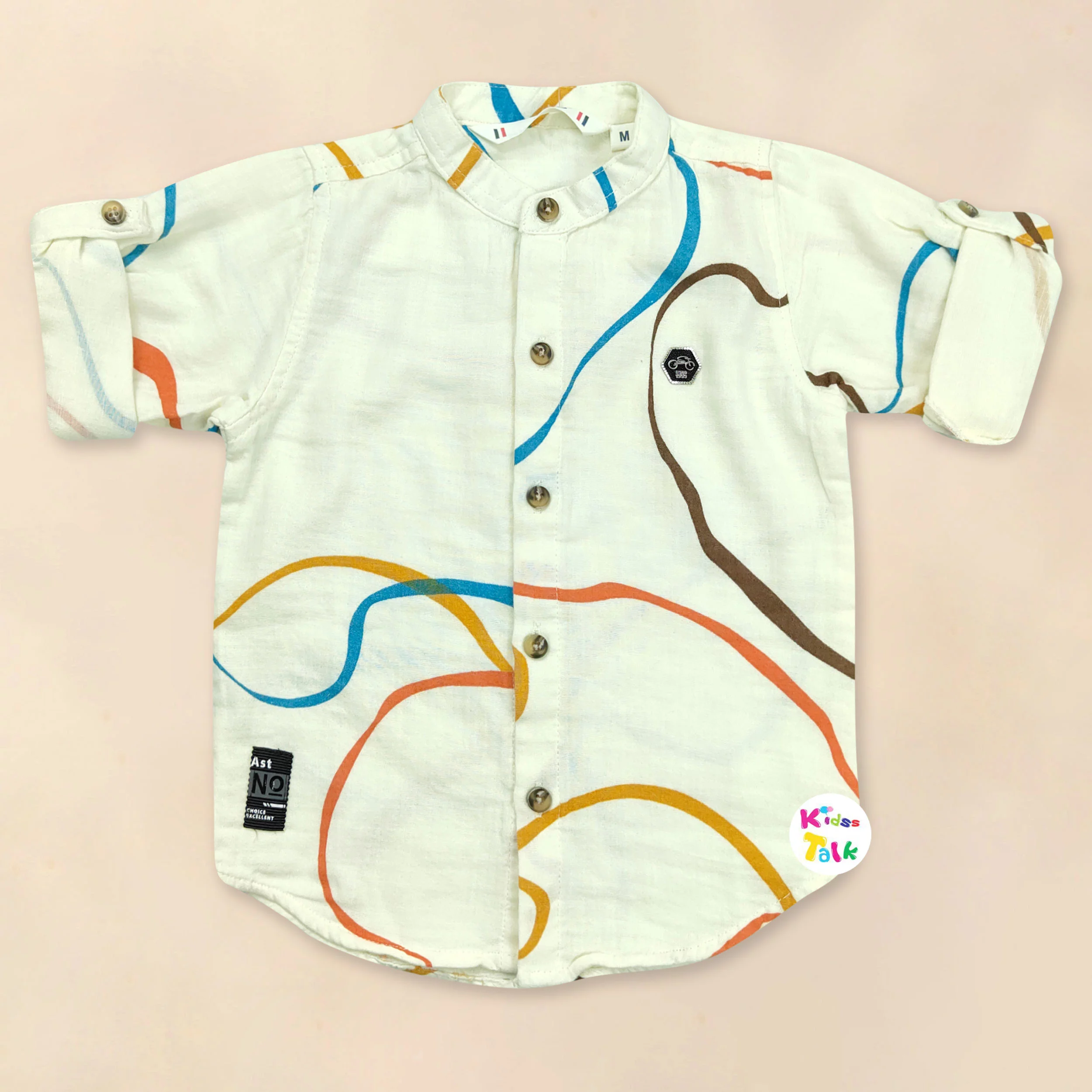 Muslin Half Sleeve Shirt With Abstract - Cream