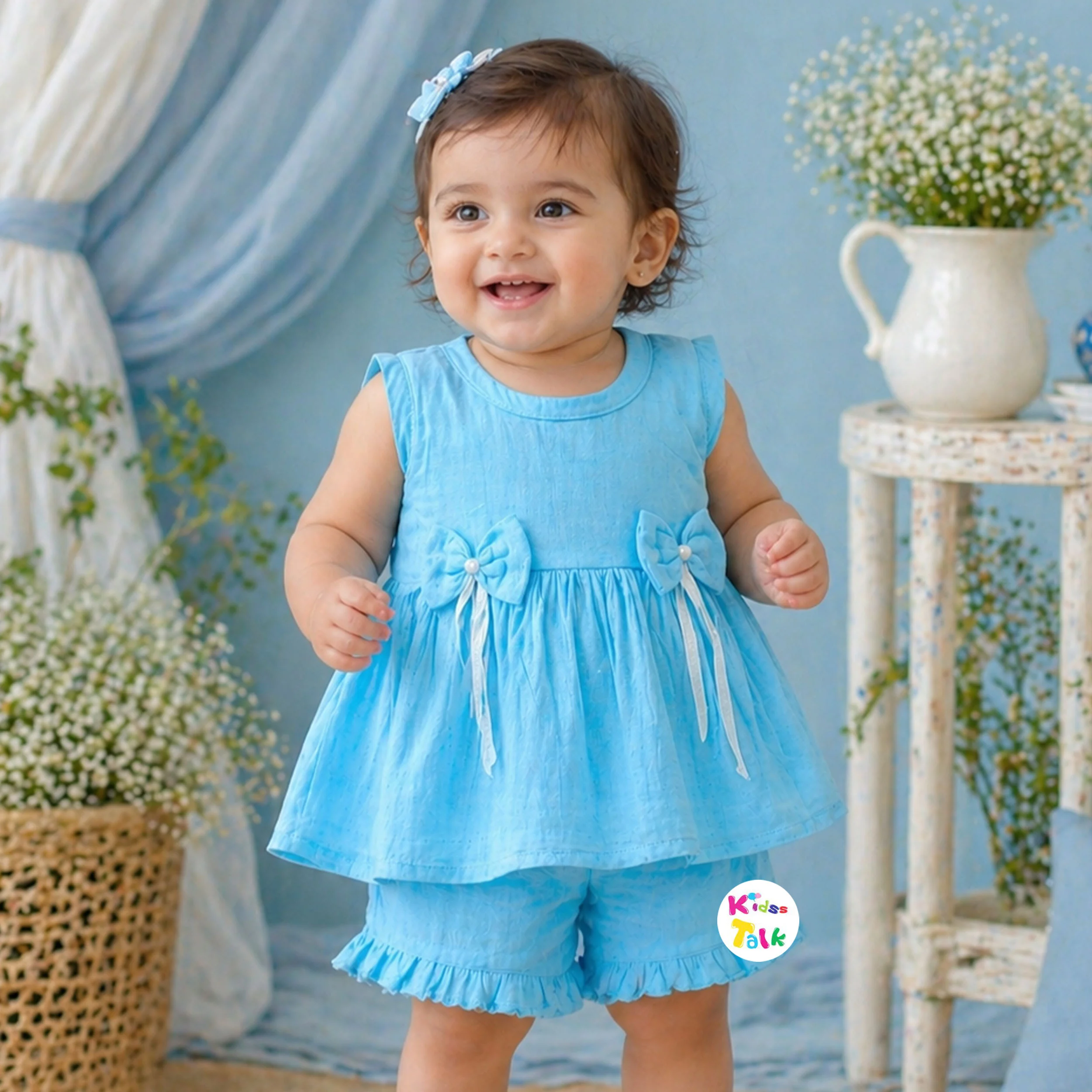 Muslin Sleeveless Top & Shorts - Turquoise