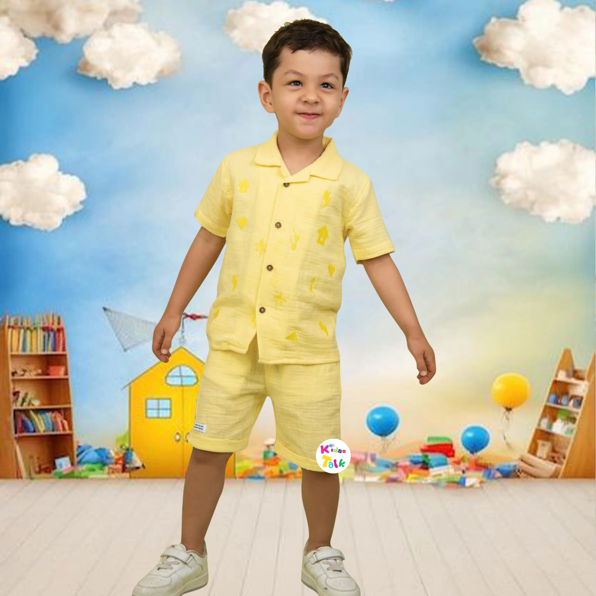 Soft Muslin Half Sleeve Shirt & Half Pant - Lemon Yellow