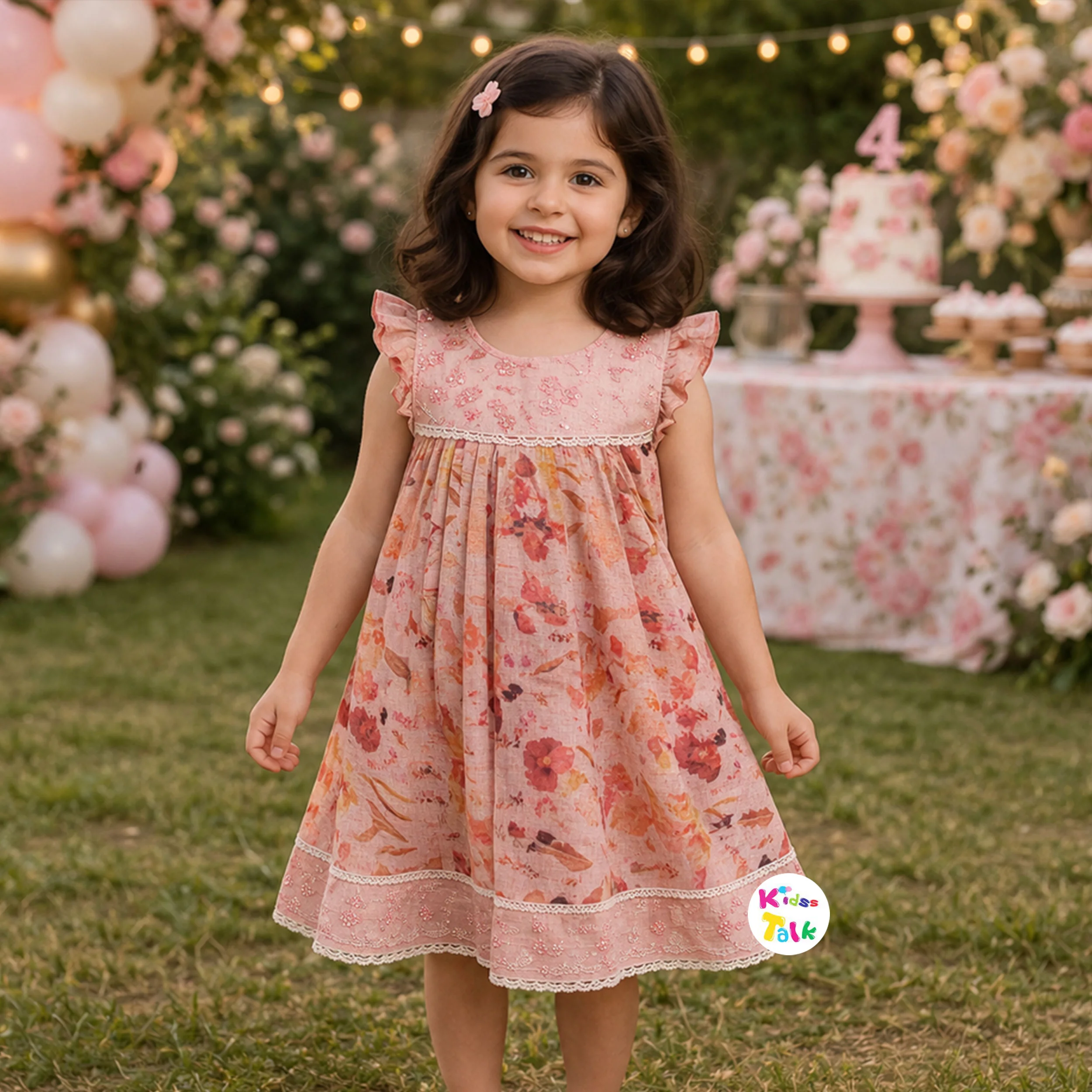 Cotton Silk Sleeveless Frock With Embroidered - Peach