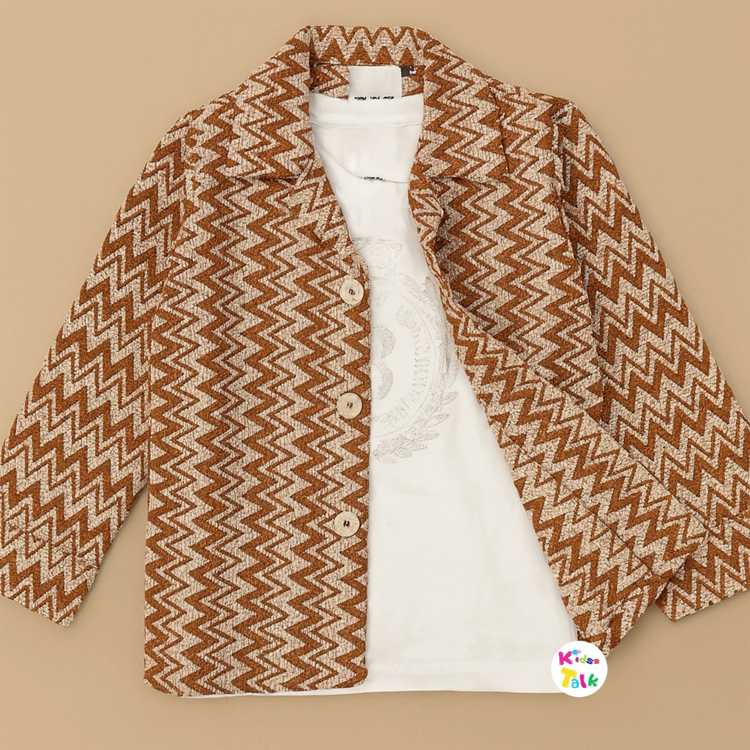 Cotton Knitted Full Sleeve Jacket With Printed T-shirt - Rust Orange