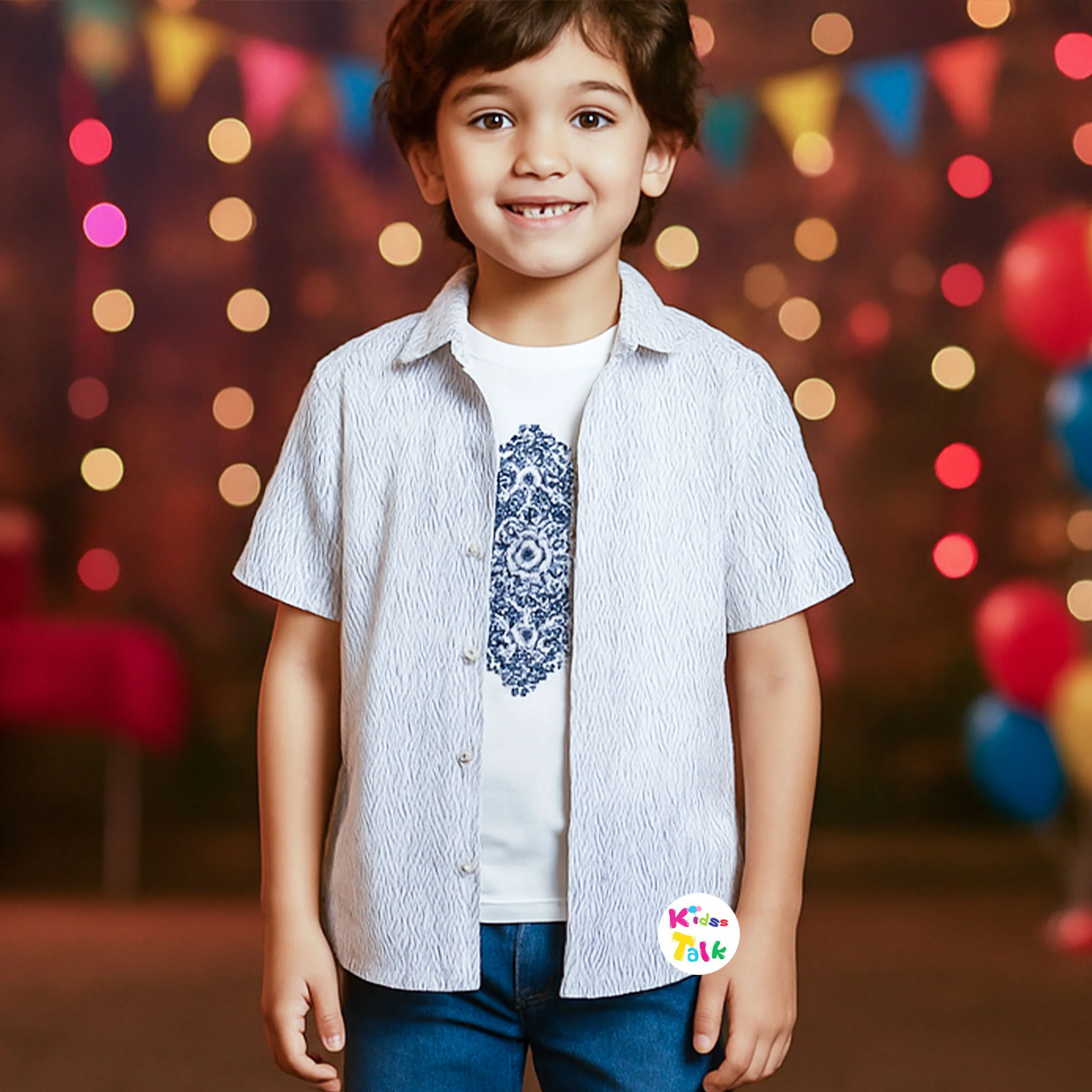 Muslin Half Sleeve Jacket With T-shirt - White