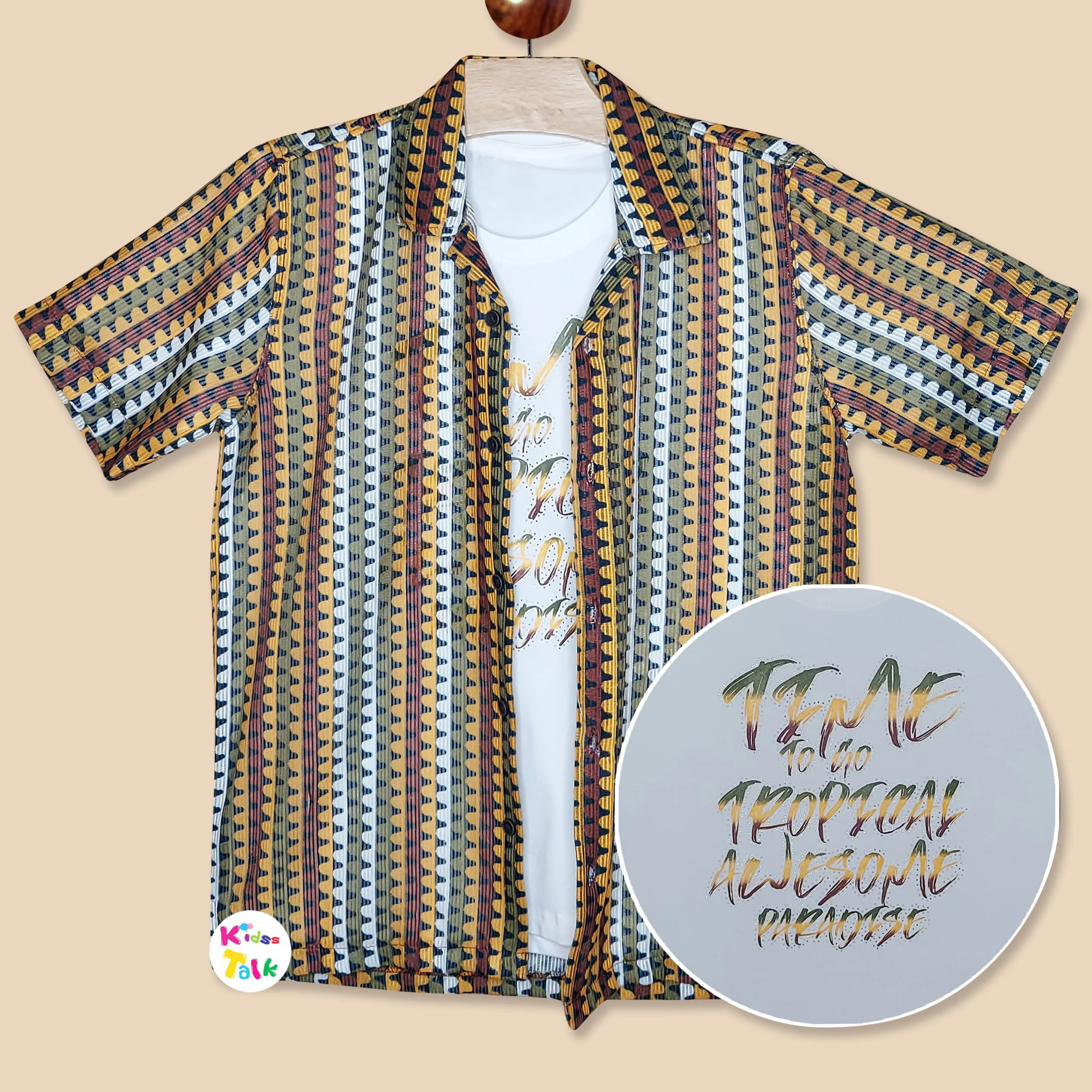Cotton Knitted Half Sleeve Jacket With T-shirt - Multicolour