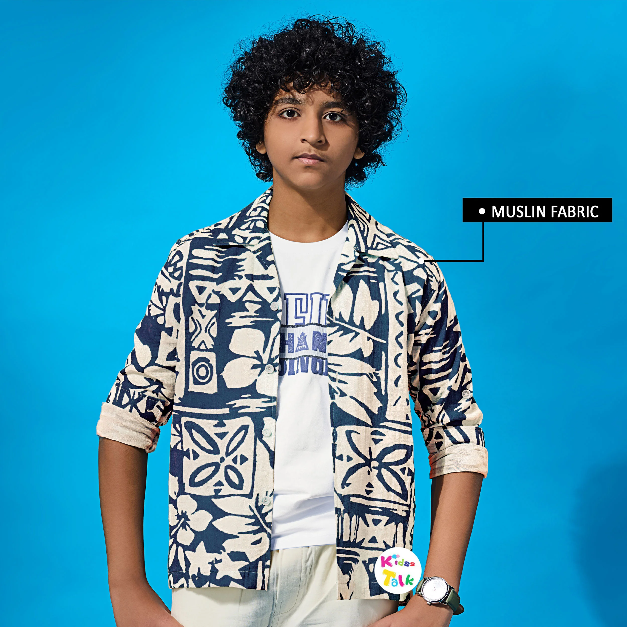 Cotton Full Sleeve Jacket With Printed T-shirt - Navy Blue