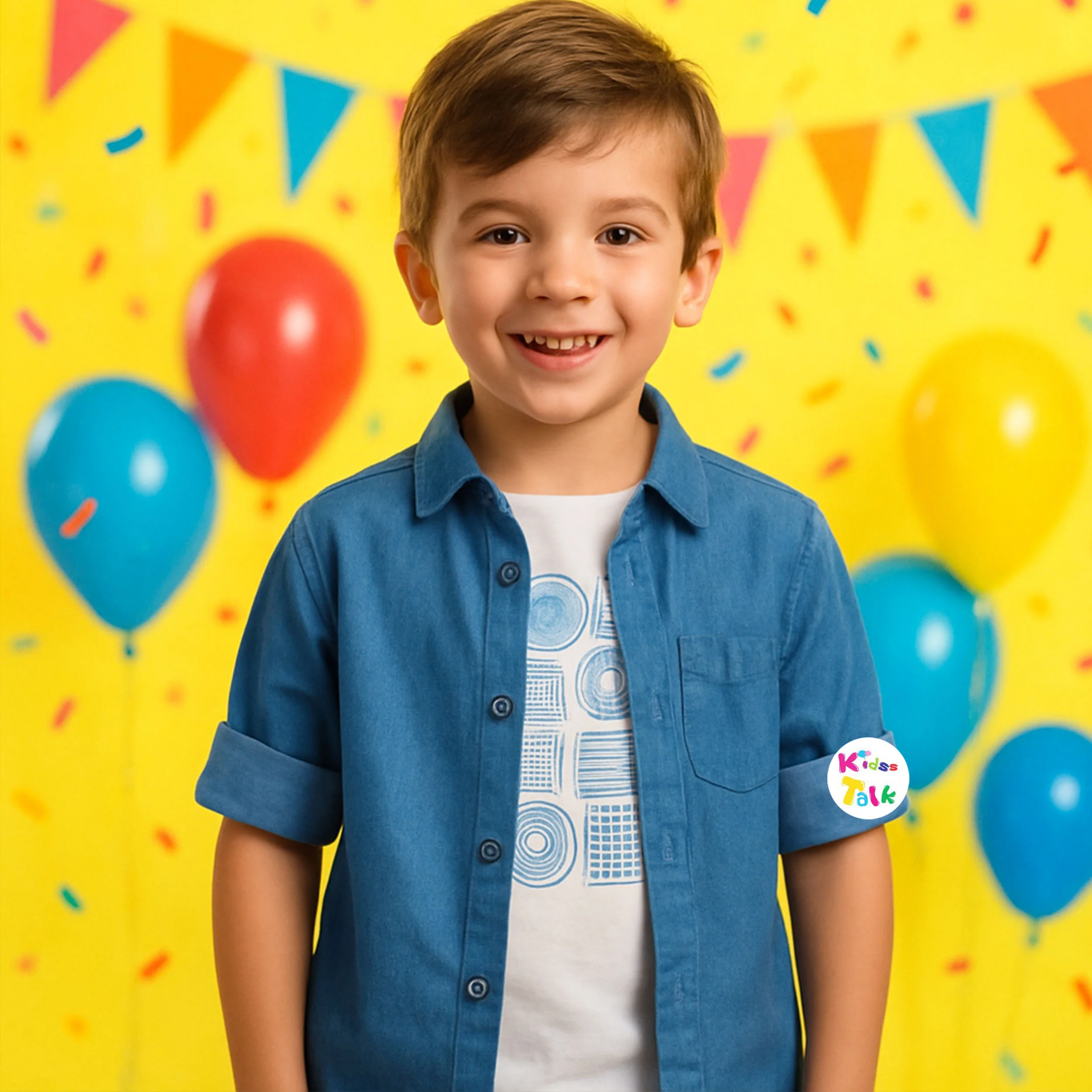 Denim Full Sleeve Jacket With Printed T-shirt - Denim Blue