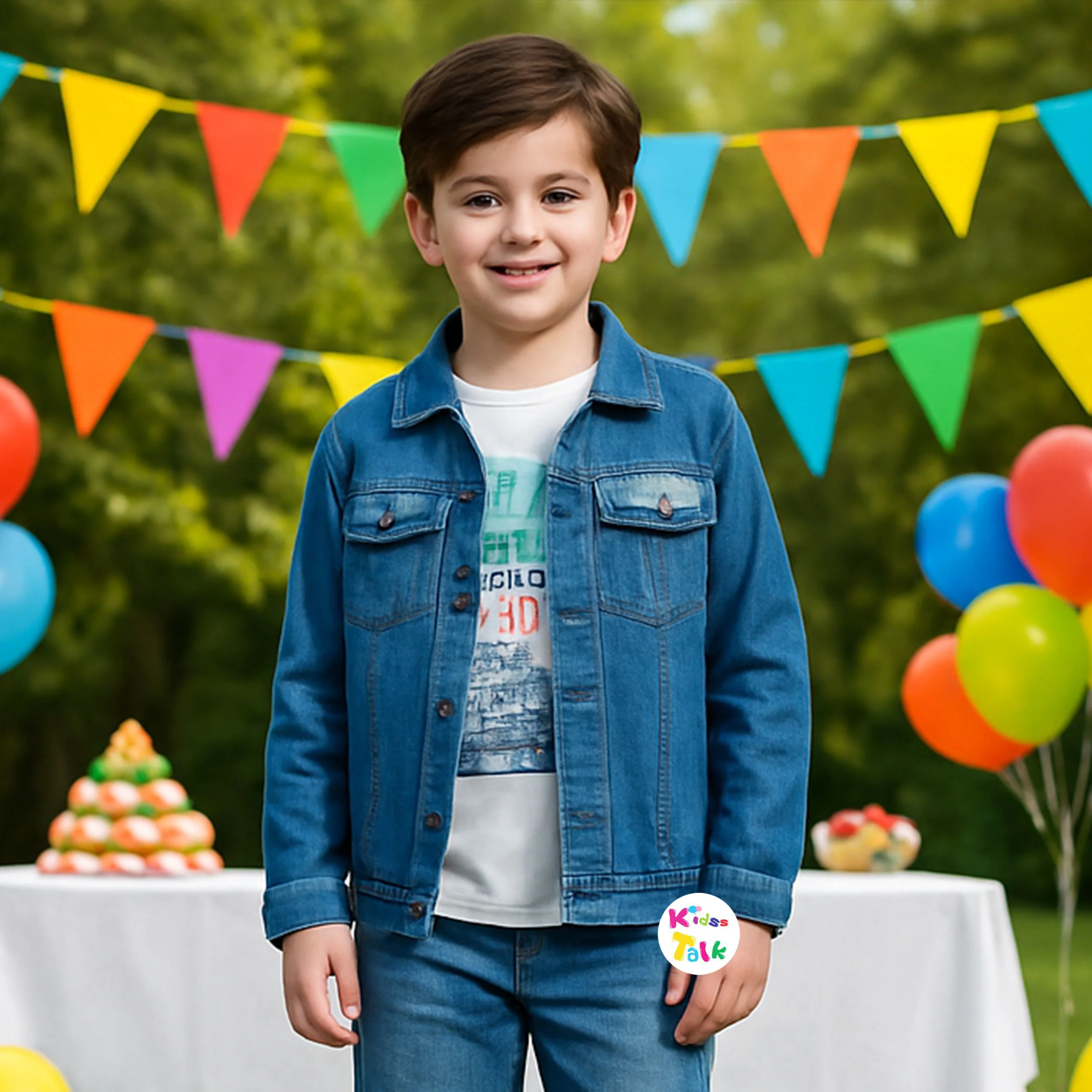 Denim Full Sleeve Jacket With Printed T-shirt - Denim Blue