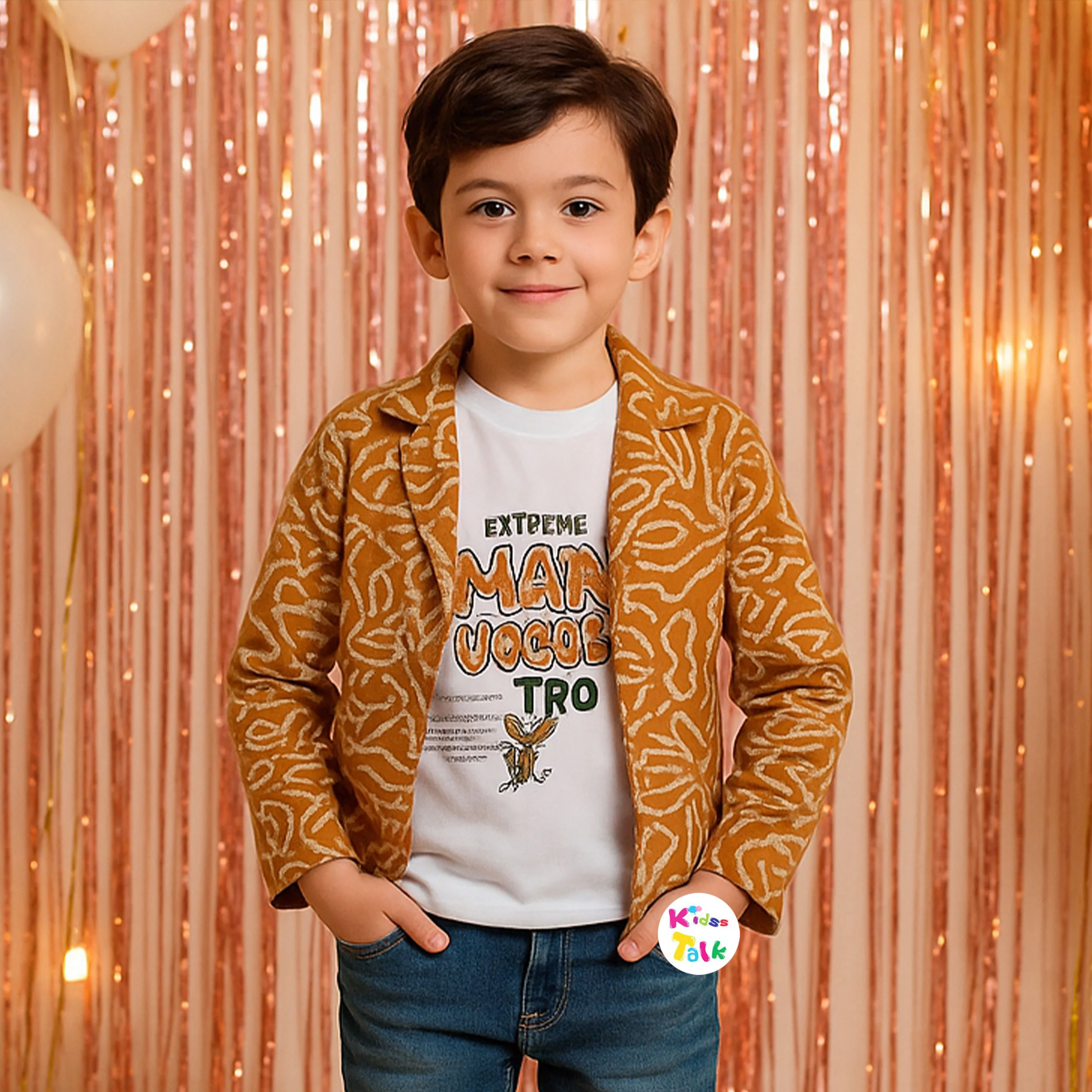 Muslin Full Sleeve Jacket With Printed T-shirt - Rust Orange