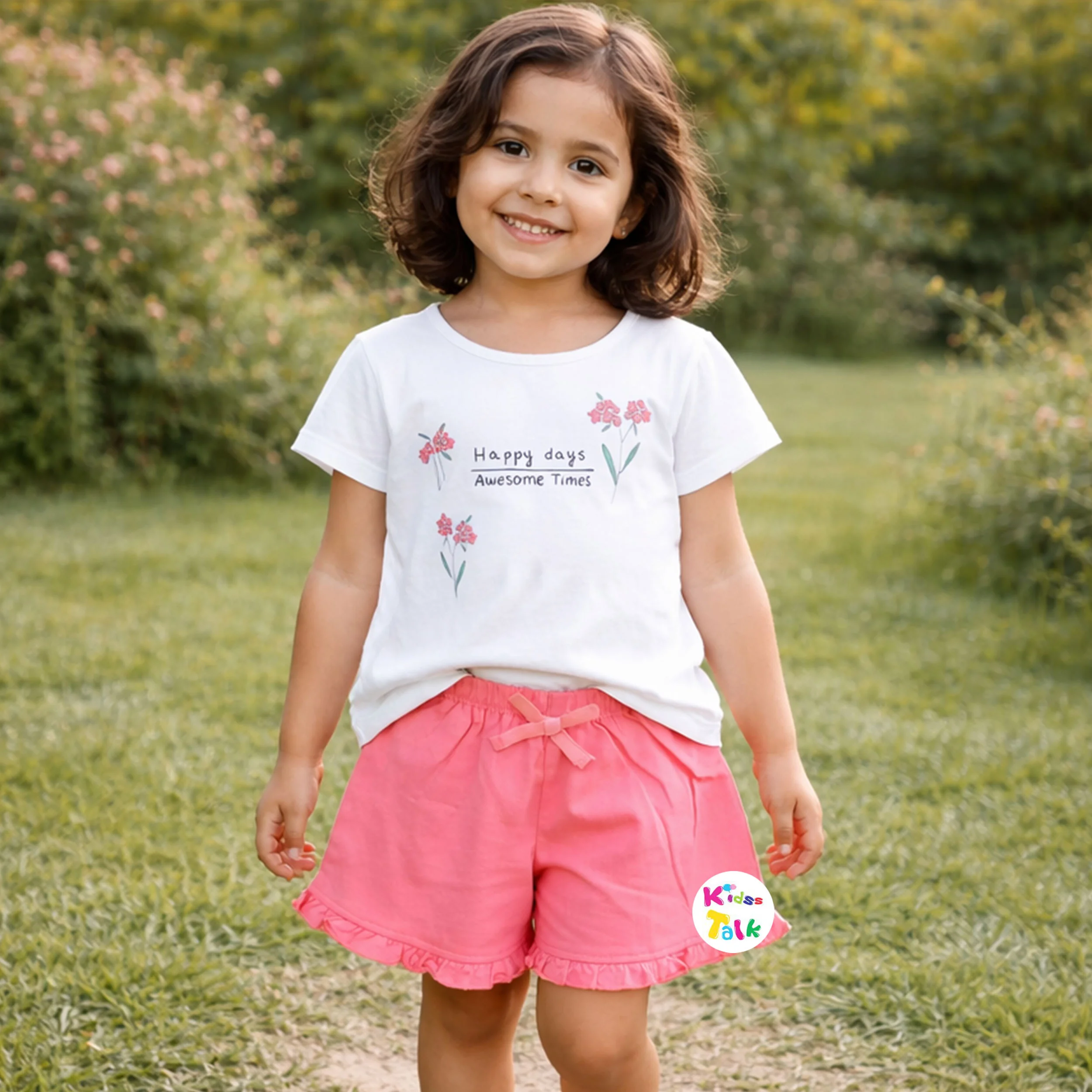 Cotton Knitted Half Sleeve T-shirt Set With Cute Printed - Tomato Red
