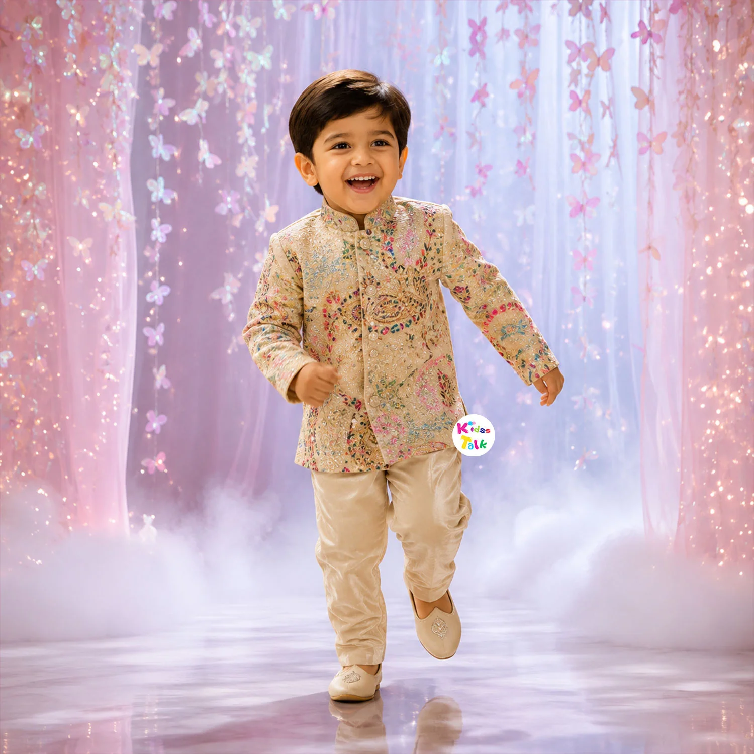 Royal Velvet Embroidered Full Sleeve Sherwani & Pjyama - Beige