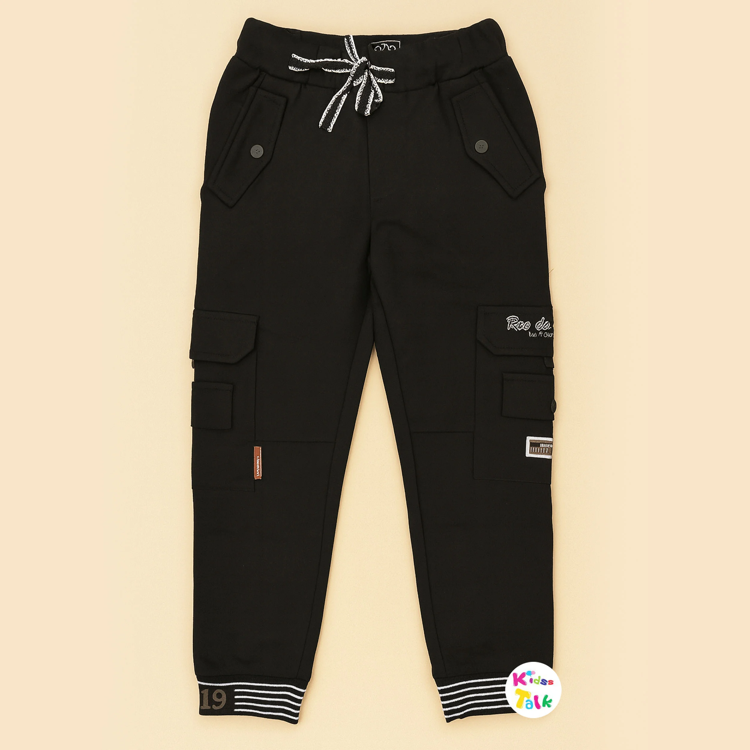 Soft Lycra Regular Fit Cargo Full Length Pant - Black