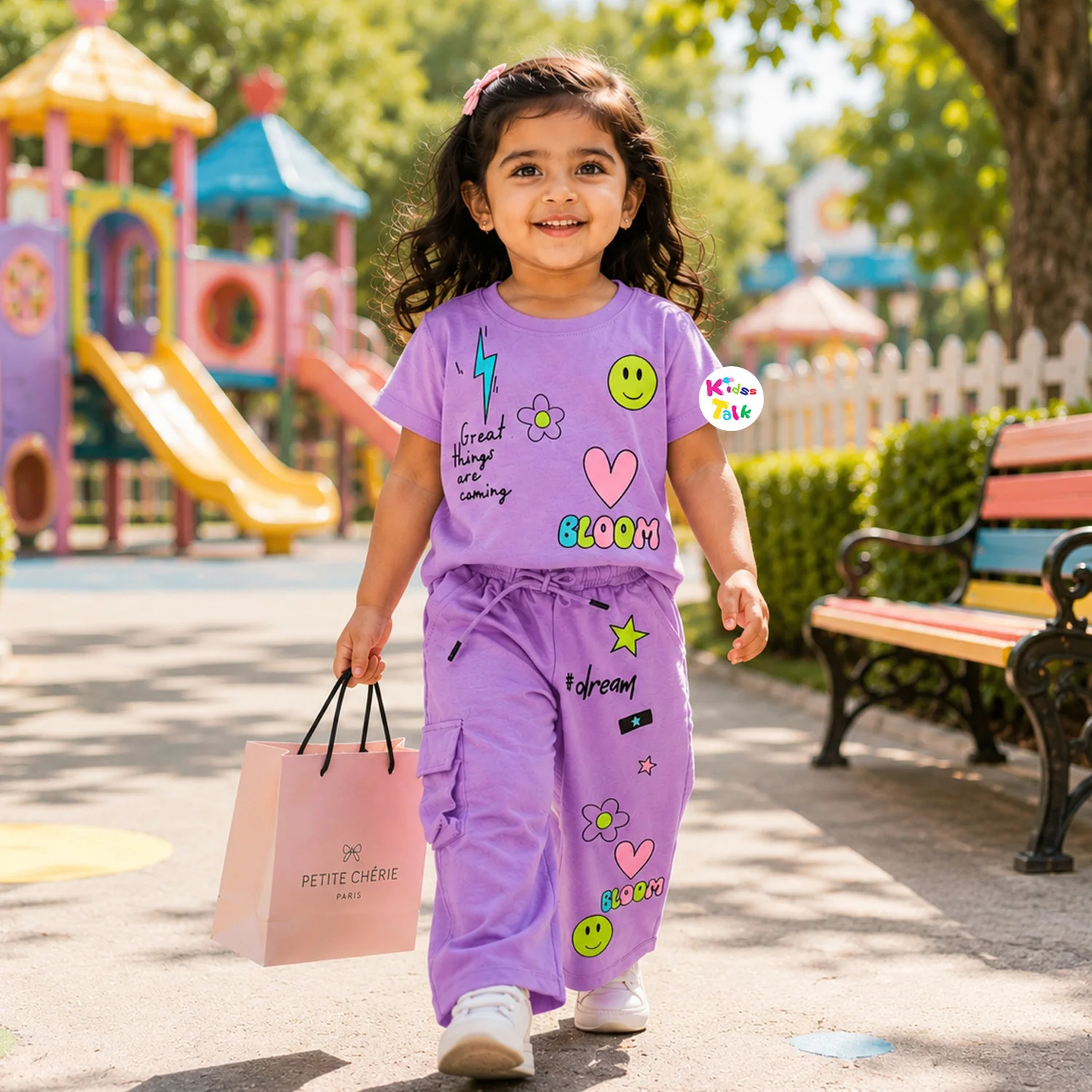 Cotton Half Sleeve Full Pant Set - Purple