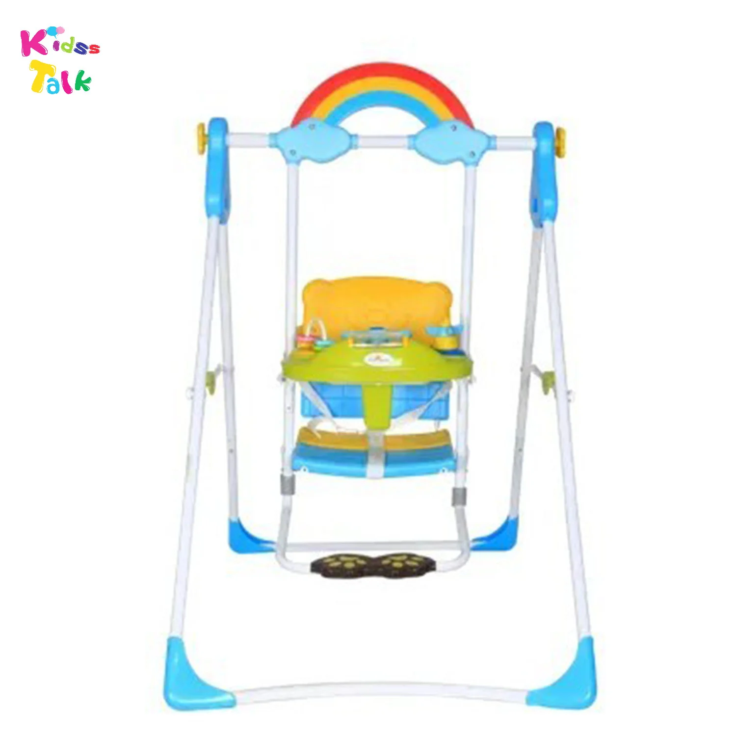 Premium Baby Swing With Rainbow Top, Safety Belt & Activity Tray – Foldable Indoor Outdoor Swing Chair