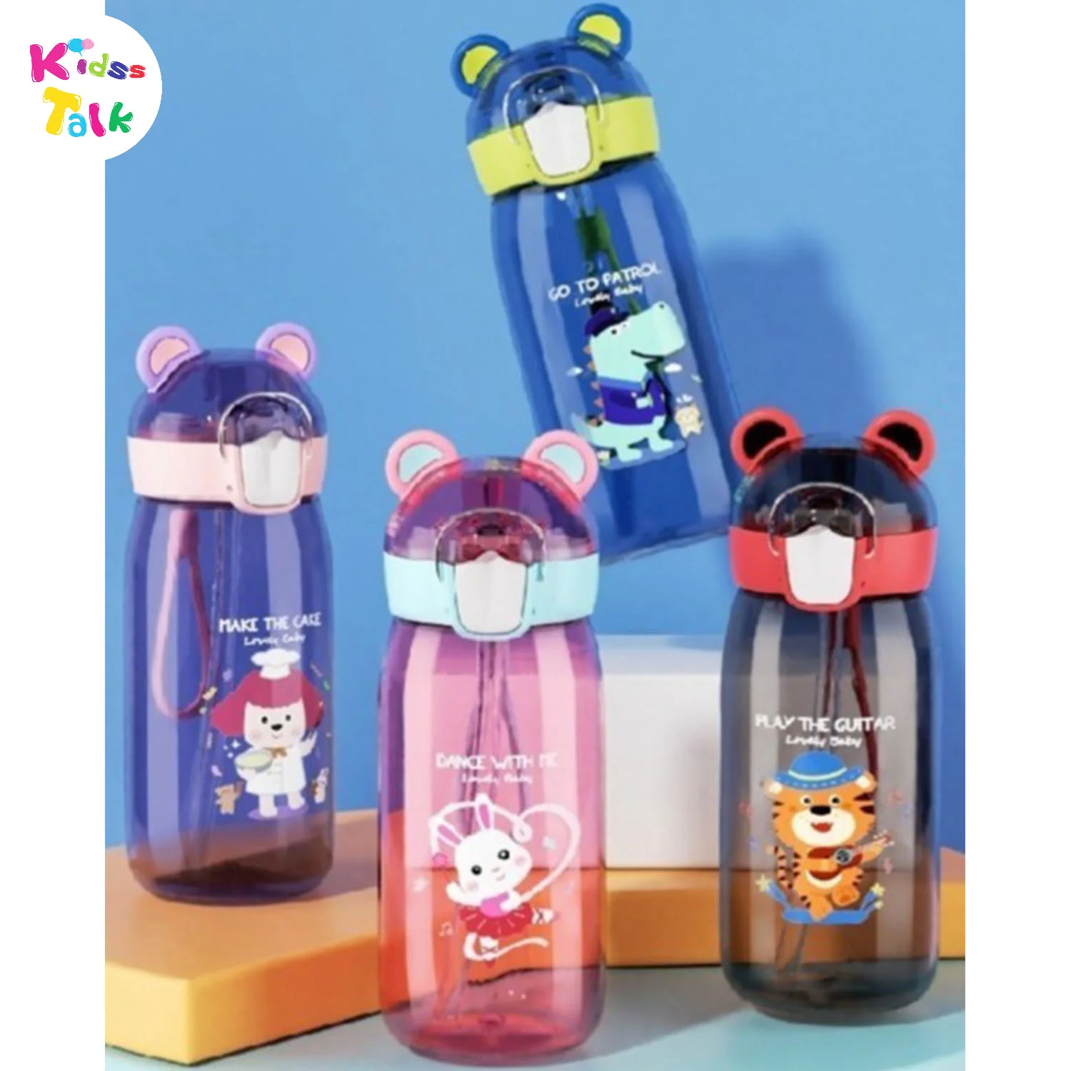 Bunny Ears Cute Print Transparent Plastic Sipper 550ml