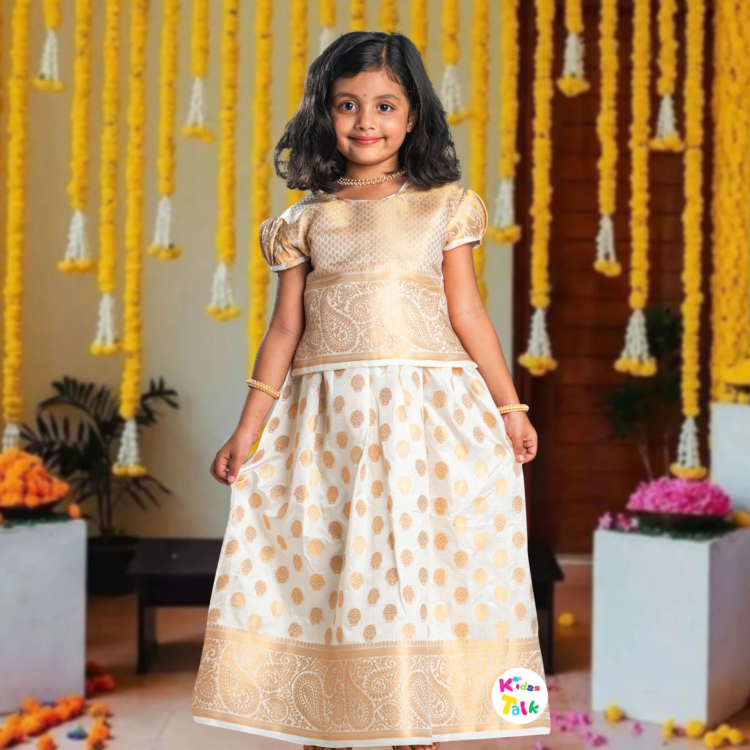 Silk Half Sleeve Zardhosi Work Choli With Lehenga & Dupatta - White