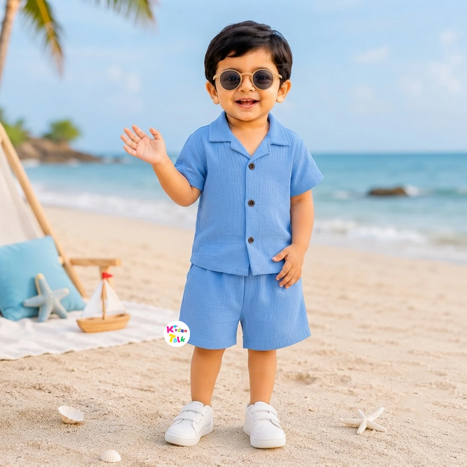 Muslin Half Sleeve Half Pant Set - Ice Blue