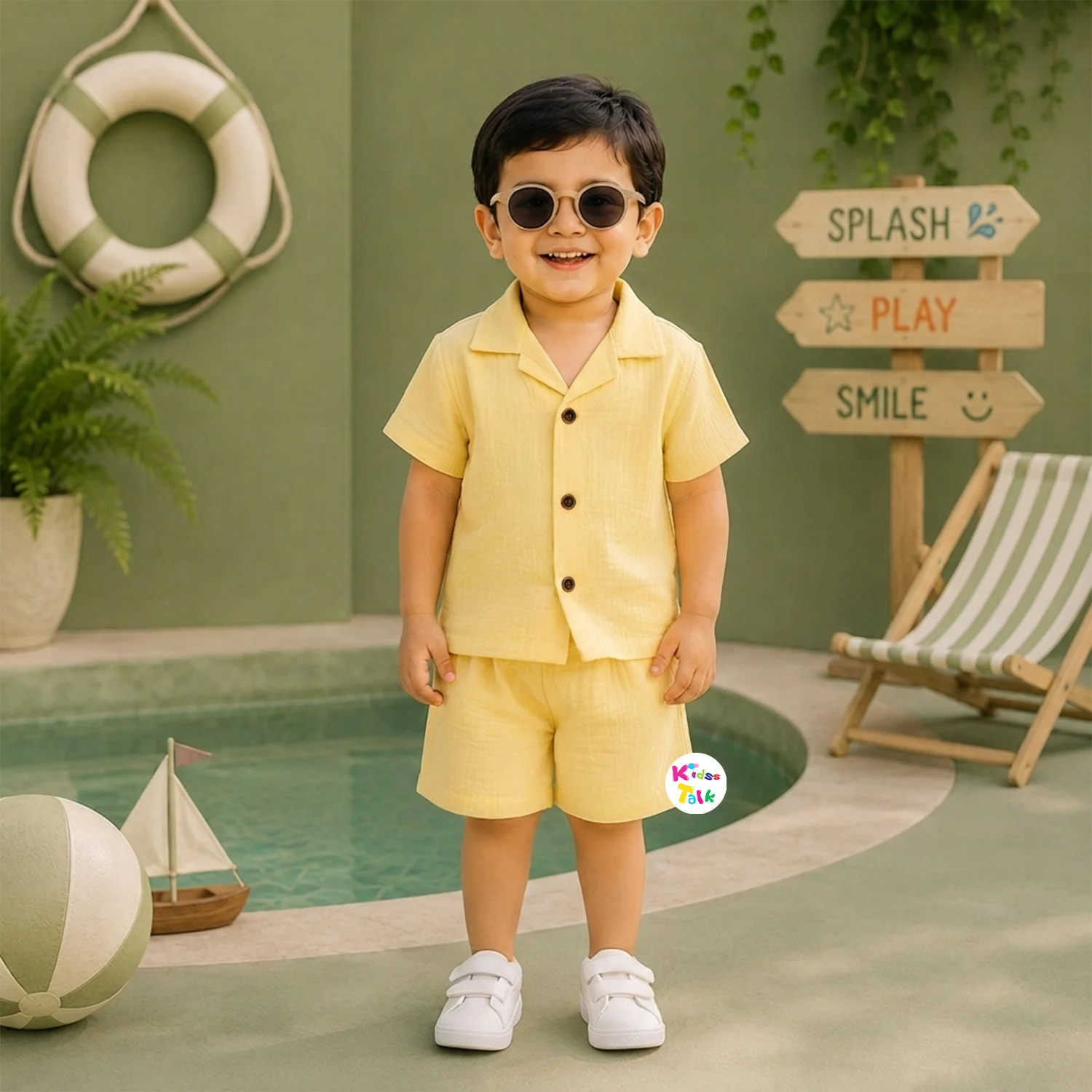 Muslin Half Sleeve Half Pant Set - Lemon Yellow