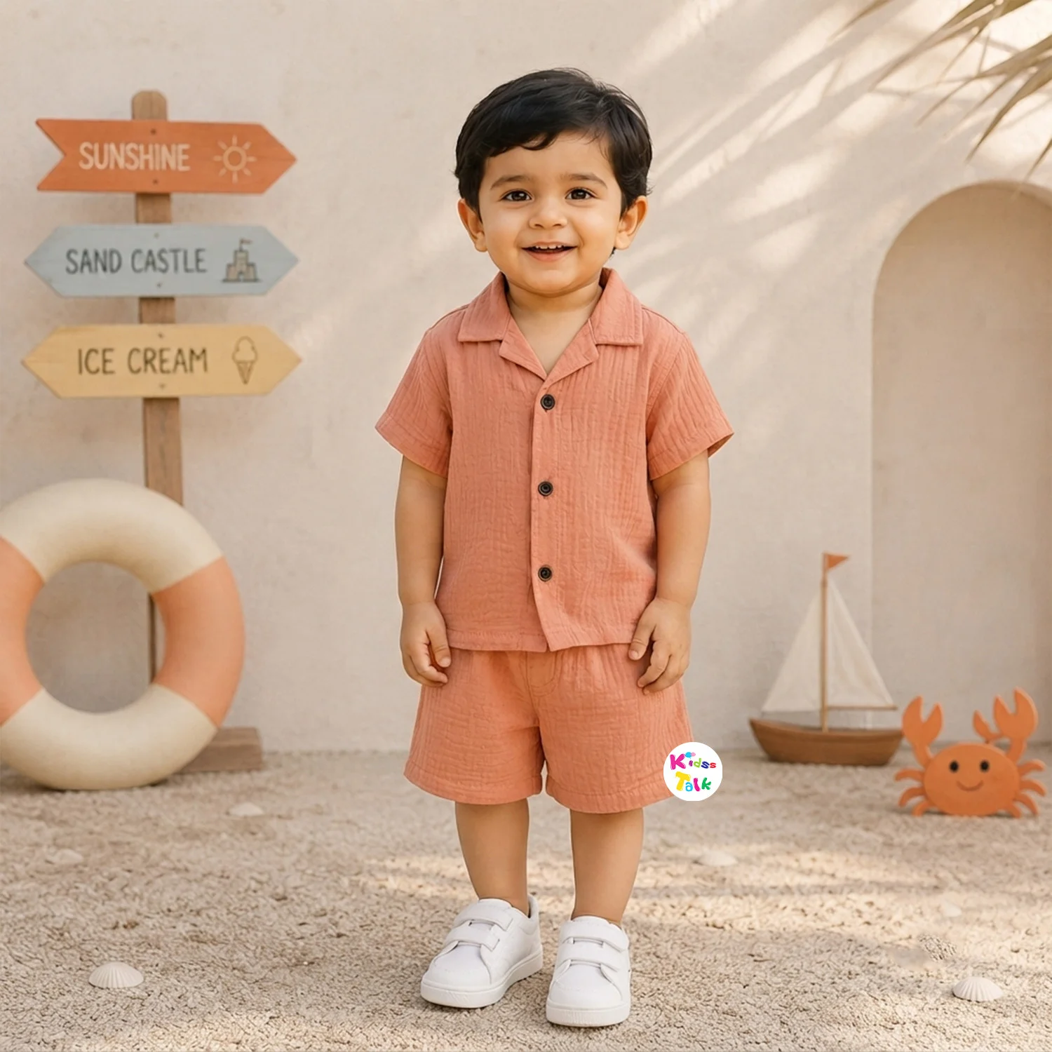 Muslin Half Sleeve Half Pant Set - Peach