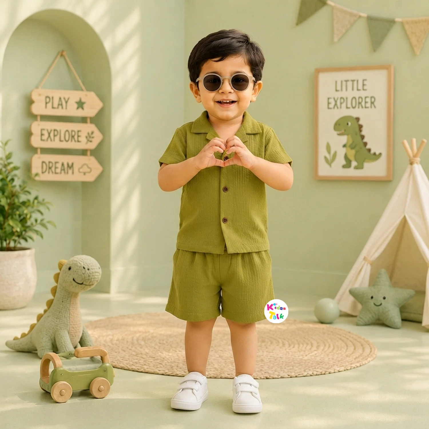 Muslin Half Sleeve Half Pant Set - Pista Green