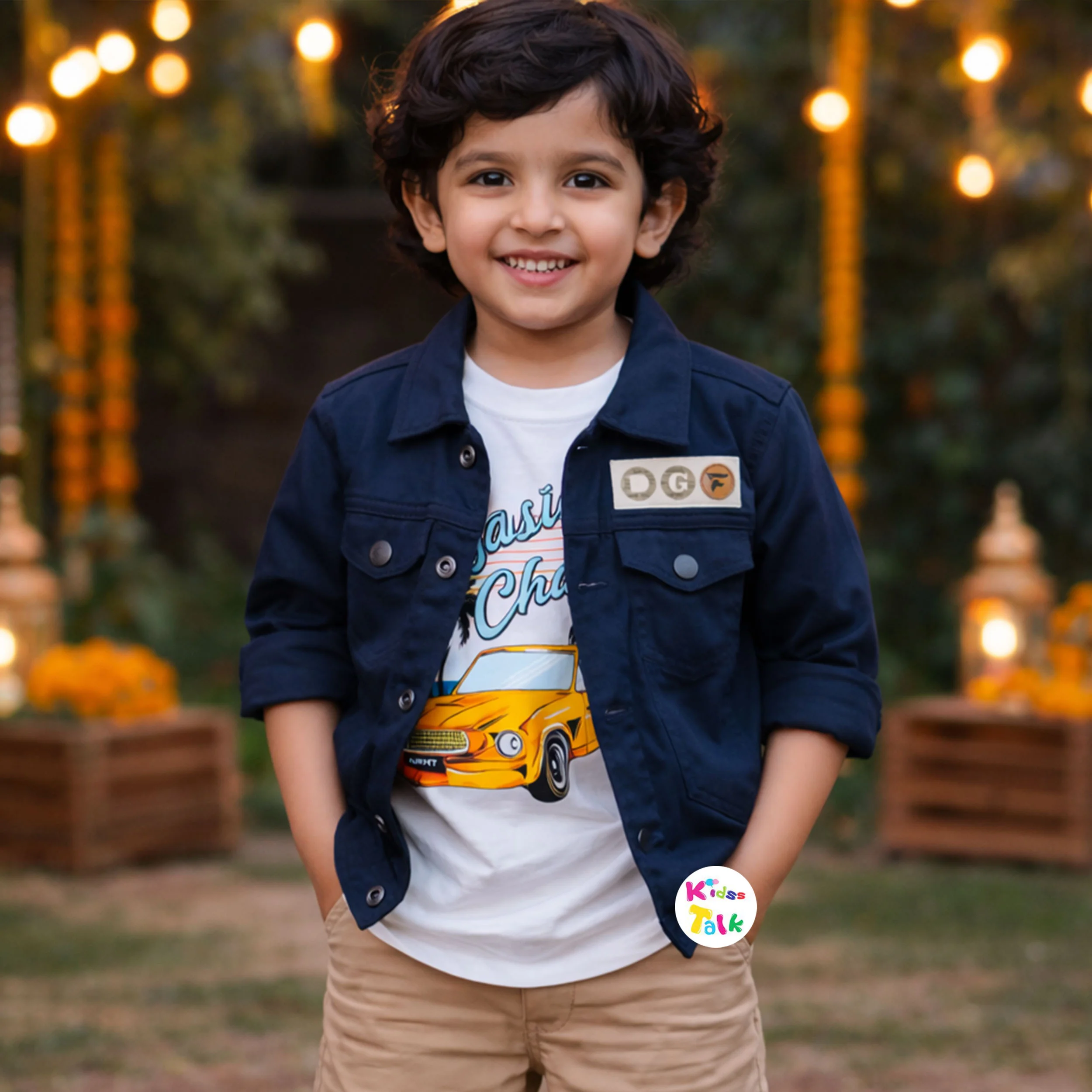 Cotton Full Sleeve Printed T-shirt With Jacket - Navy Blue