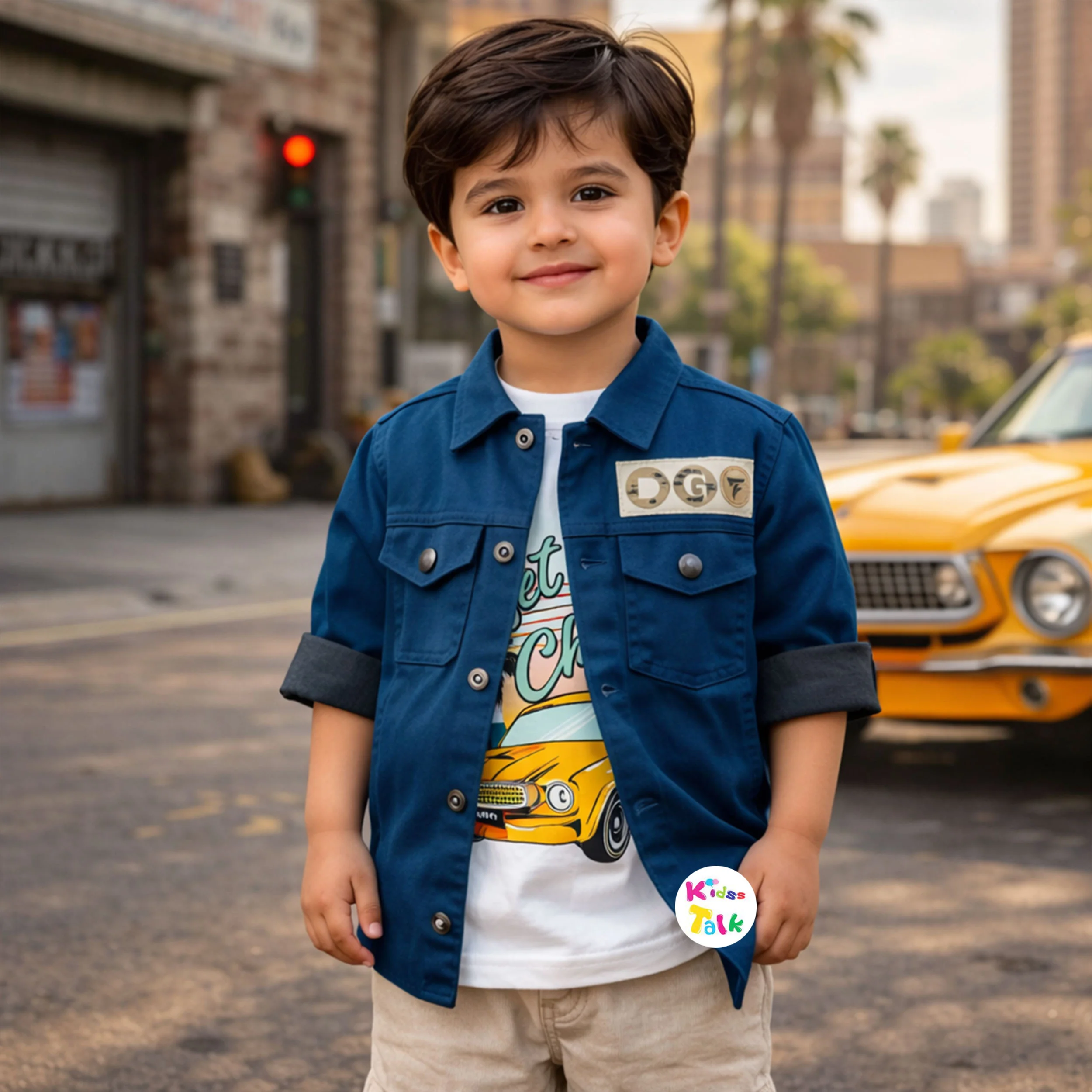 Cotton Full Sleeve Printed T-shirt With Jacket - Teal Blue