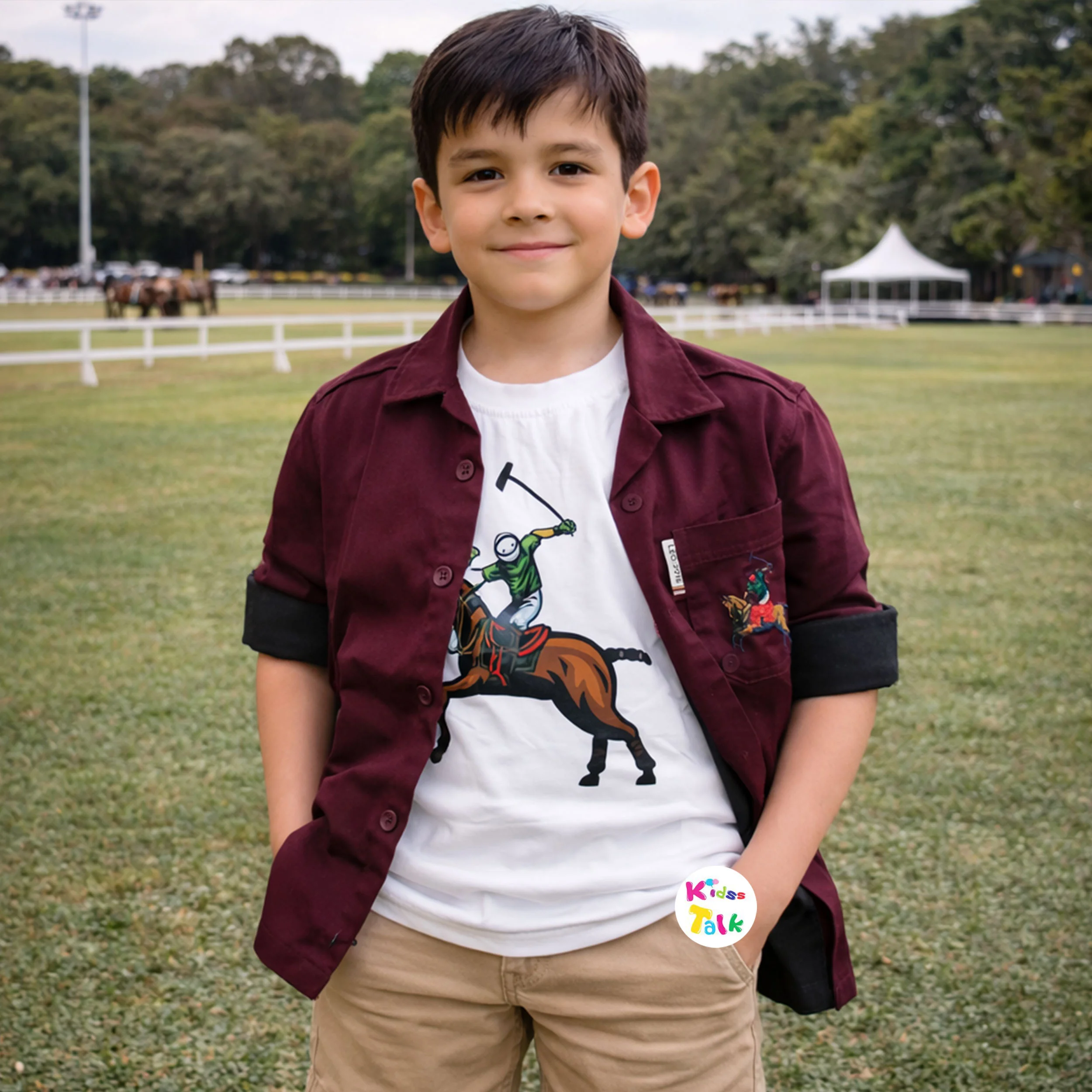 Cotton Full Sleeve Printed T-shirt With Jacket - Maroon