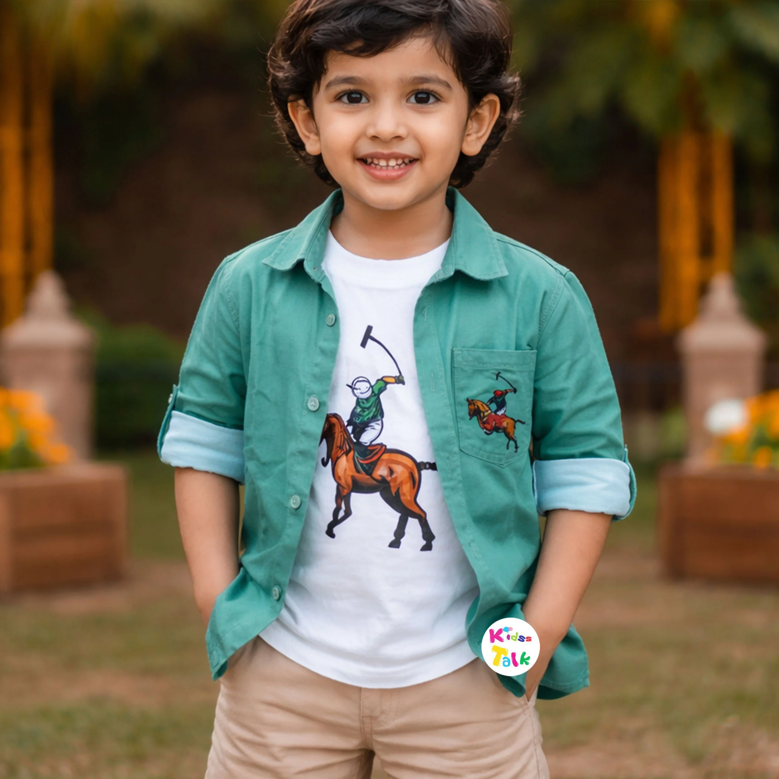 Cotton Full Sleeve Printed T-shirt With Jacket - Pista Green