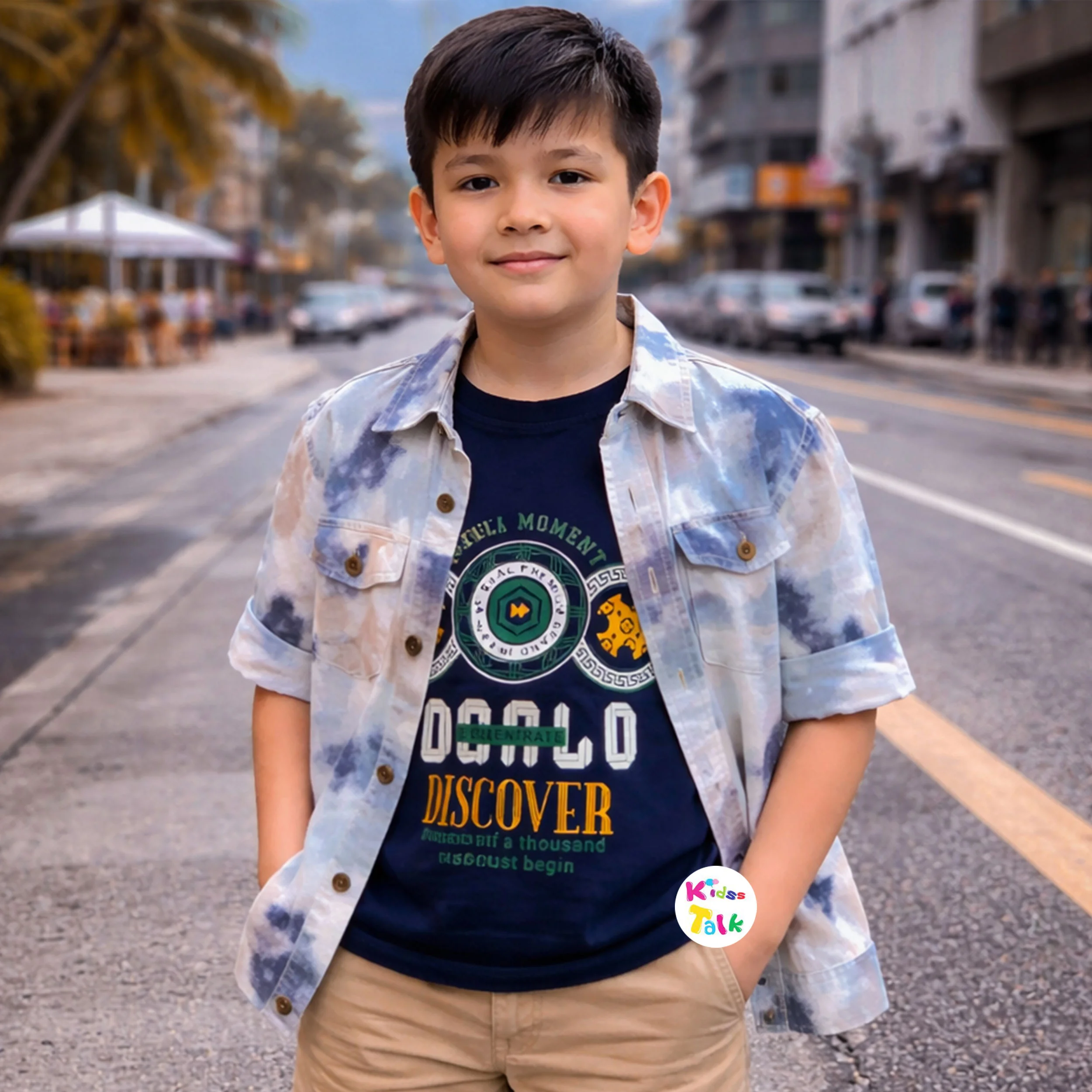 Denim Full Sleeve T-shirt With Printed Jacket - Blue