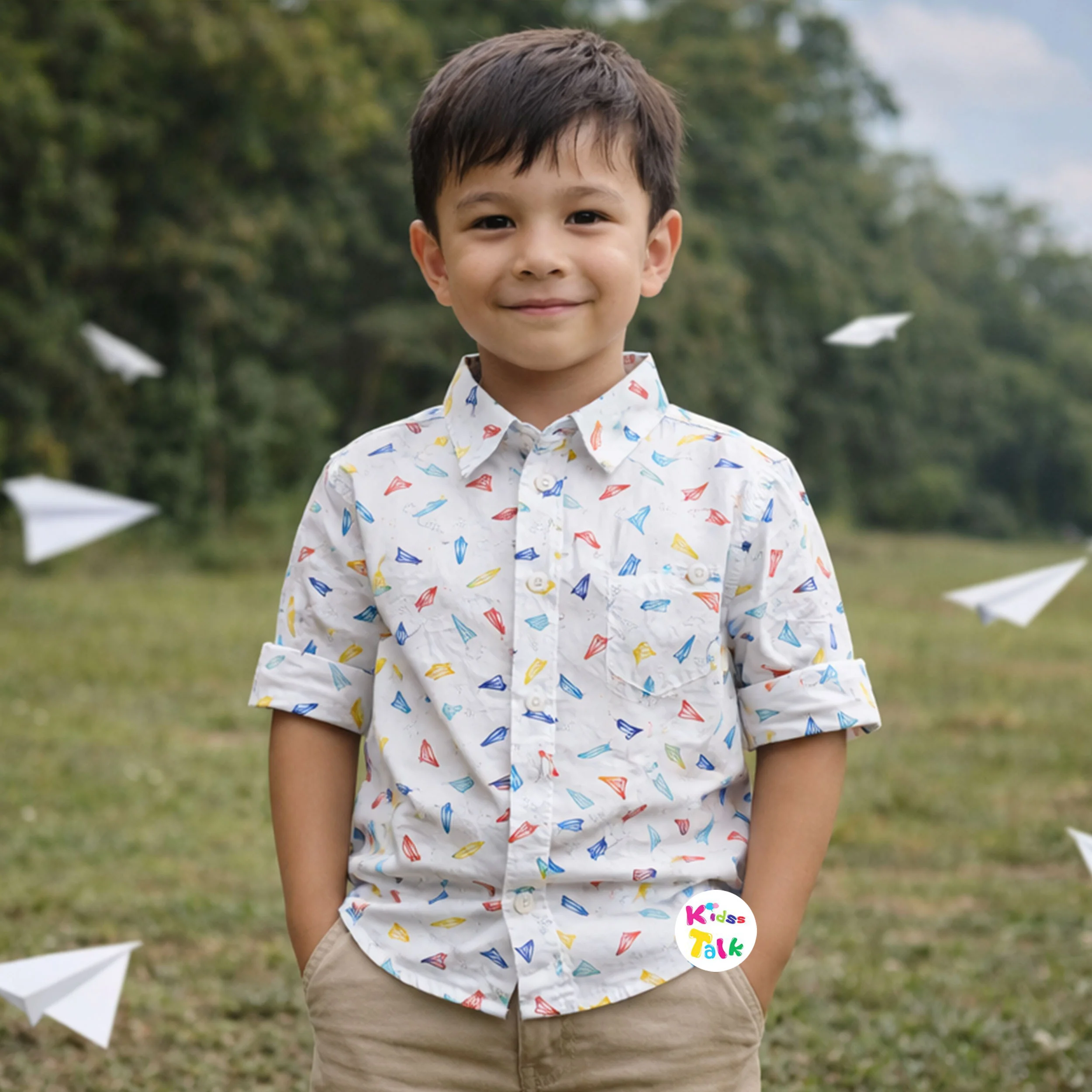 Cotton Full Sleeve Cute Printed Shirt - White