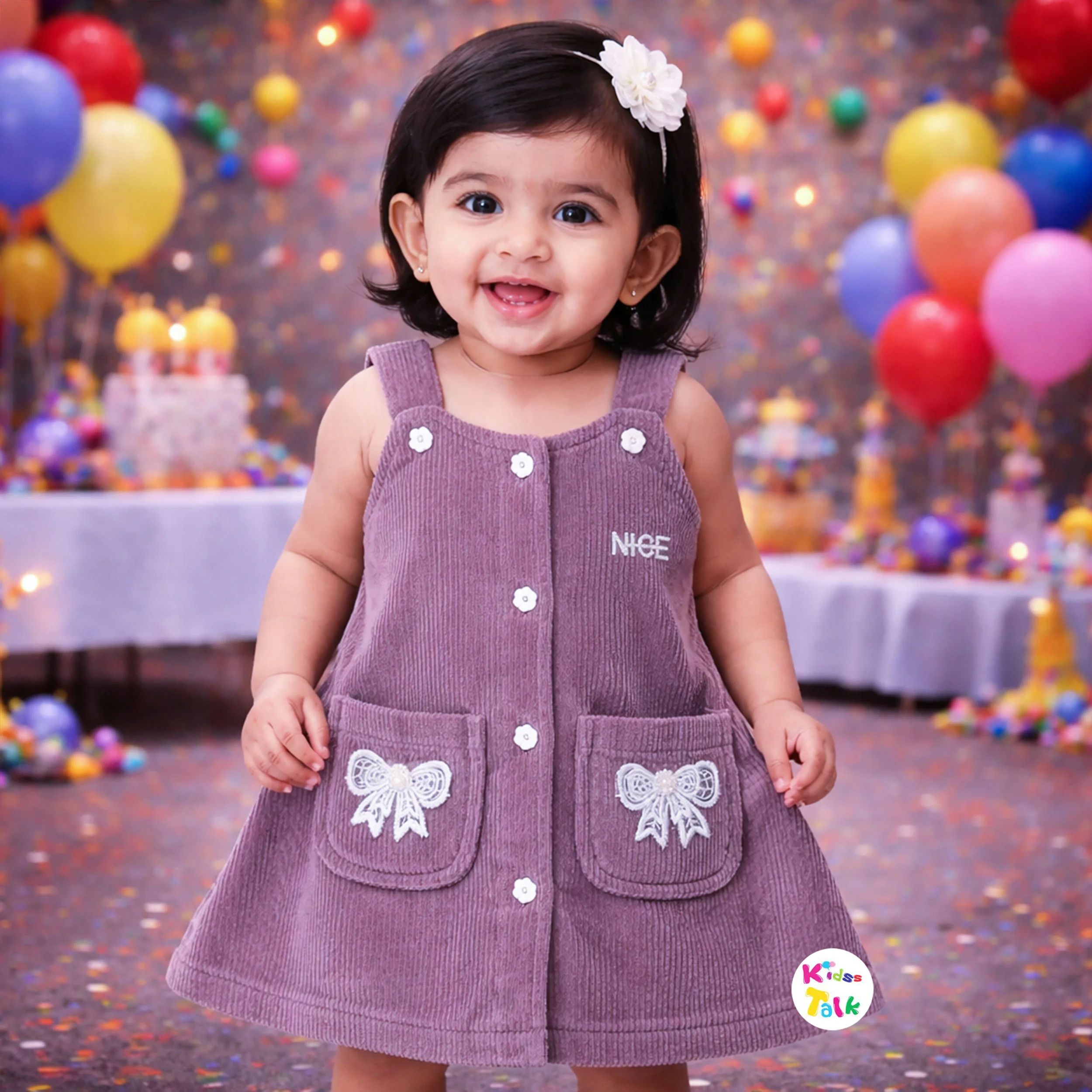 Corduroy Sleeveless Frock With Bow Applique - Onion Pink