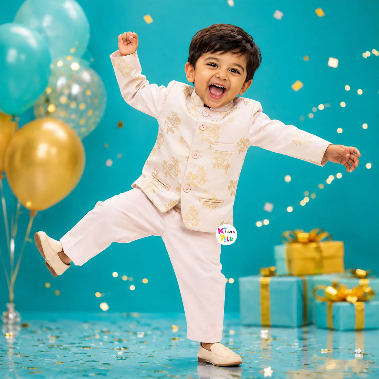 Royal Full Sleeve Sherwani With Floral Weave - Baby Pink