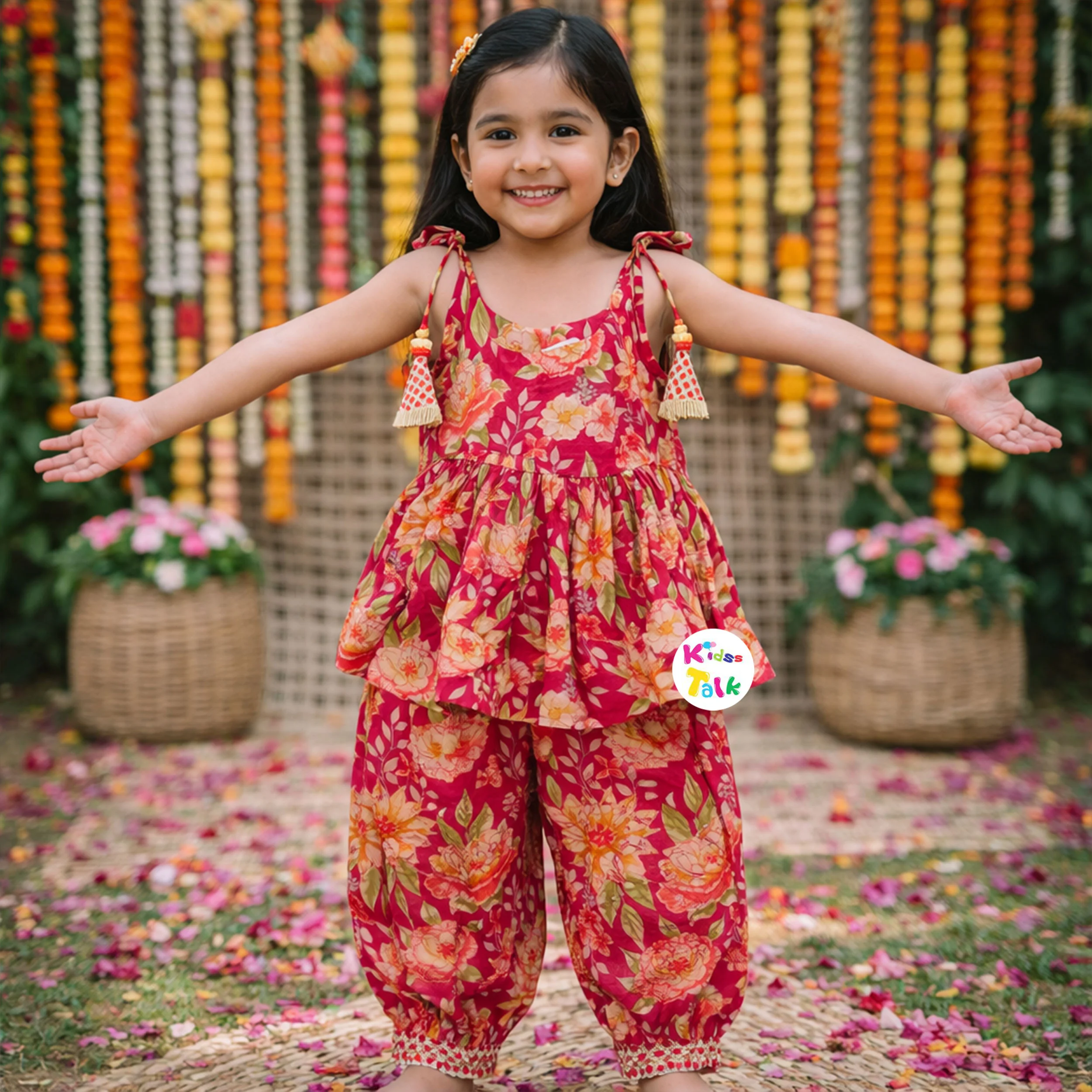 Cotton Sleeveless Printed Kurta With Salwar & Dupatta - Maroon