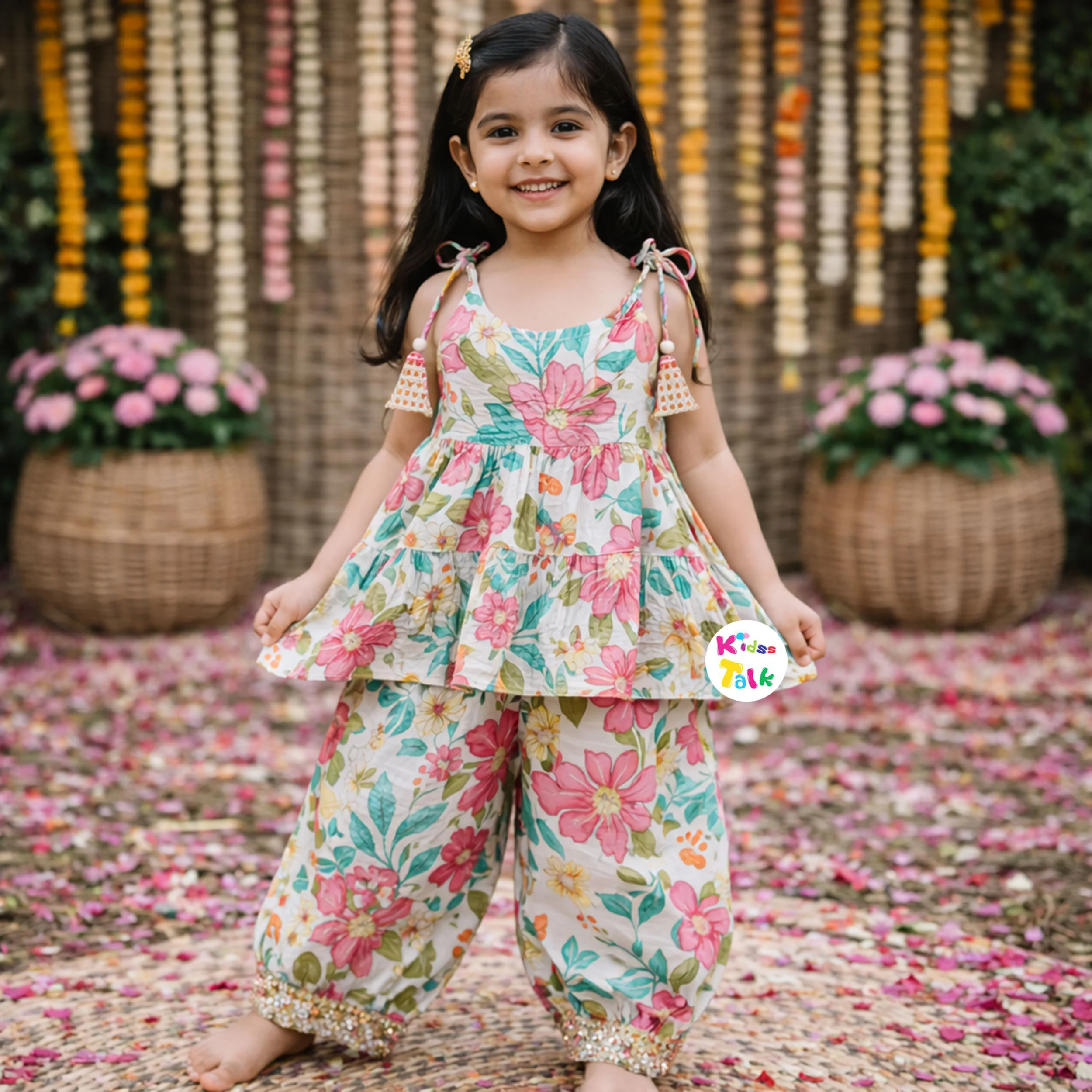 Cotton Sleeveless Printed Kurta With Salwar & Dupatta - White