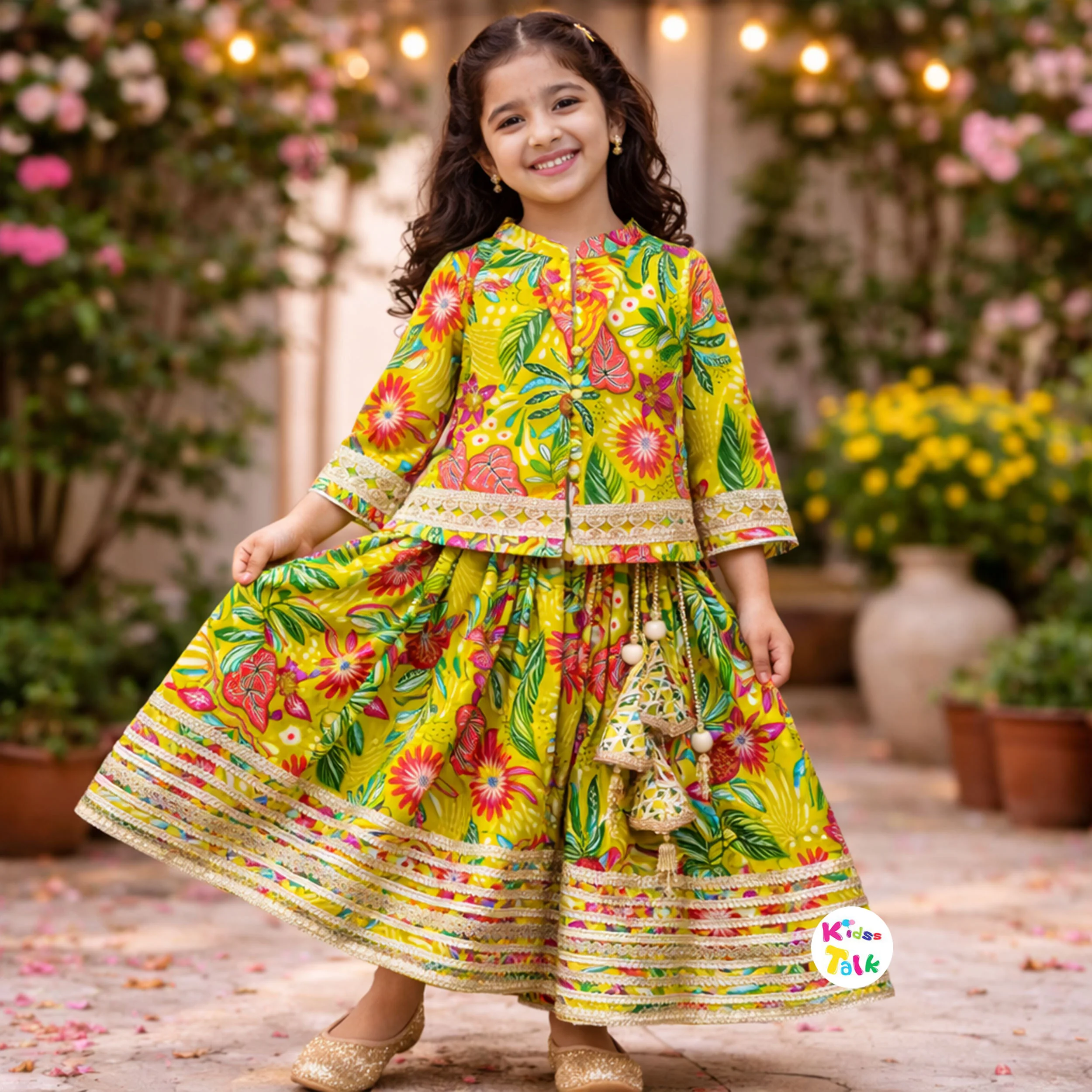 Cotton Full Sleeve Printed Top With Choli & Dupatta - Pista Green