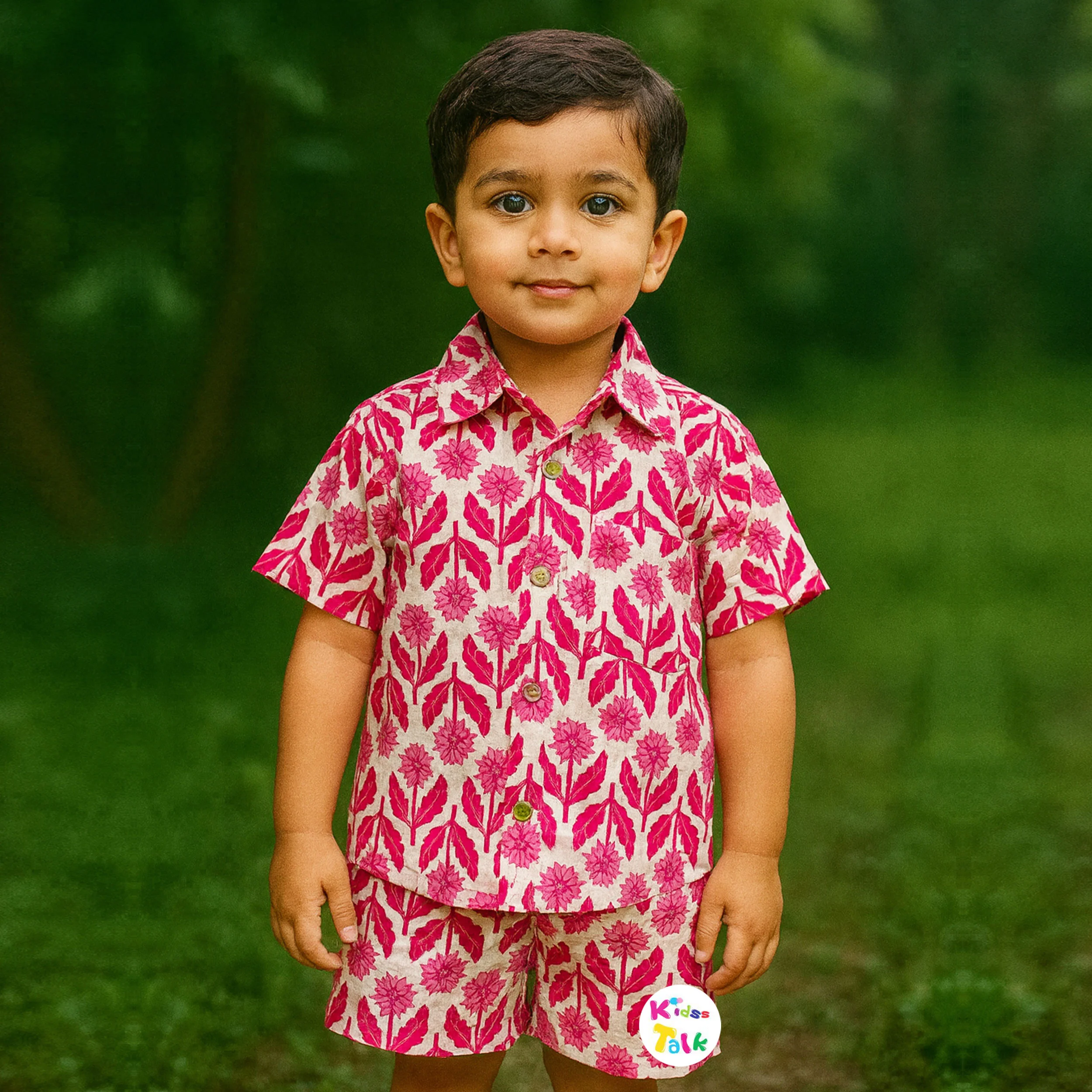 Cotton Half Sleeve Half Pant Set With Cute Printed - Cream