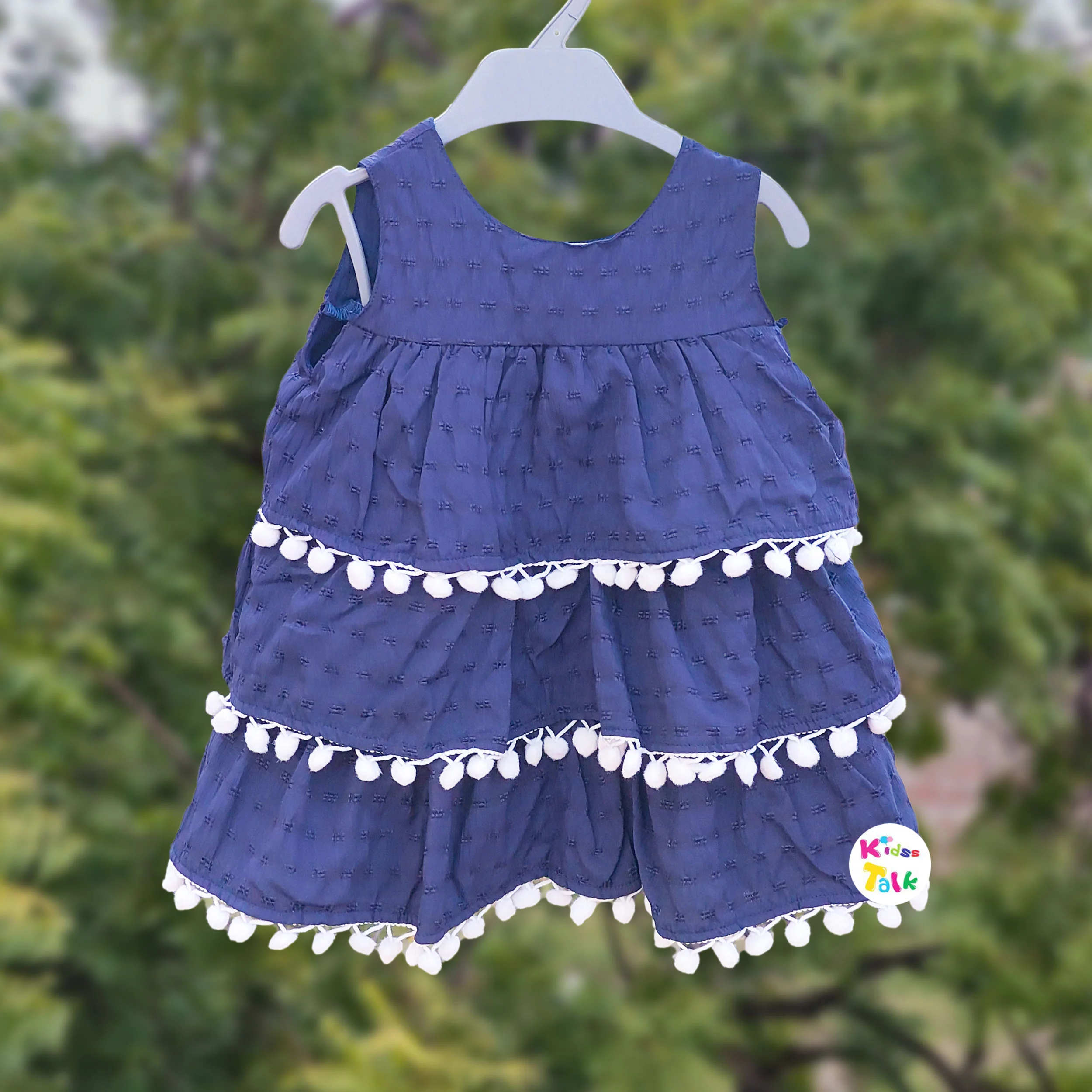 Cute Sleeveless Frock With Tassels - Navy Blue