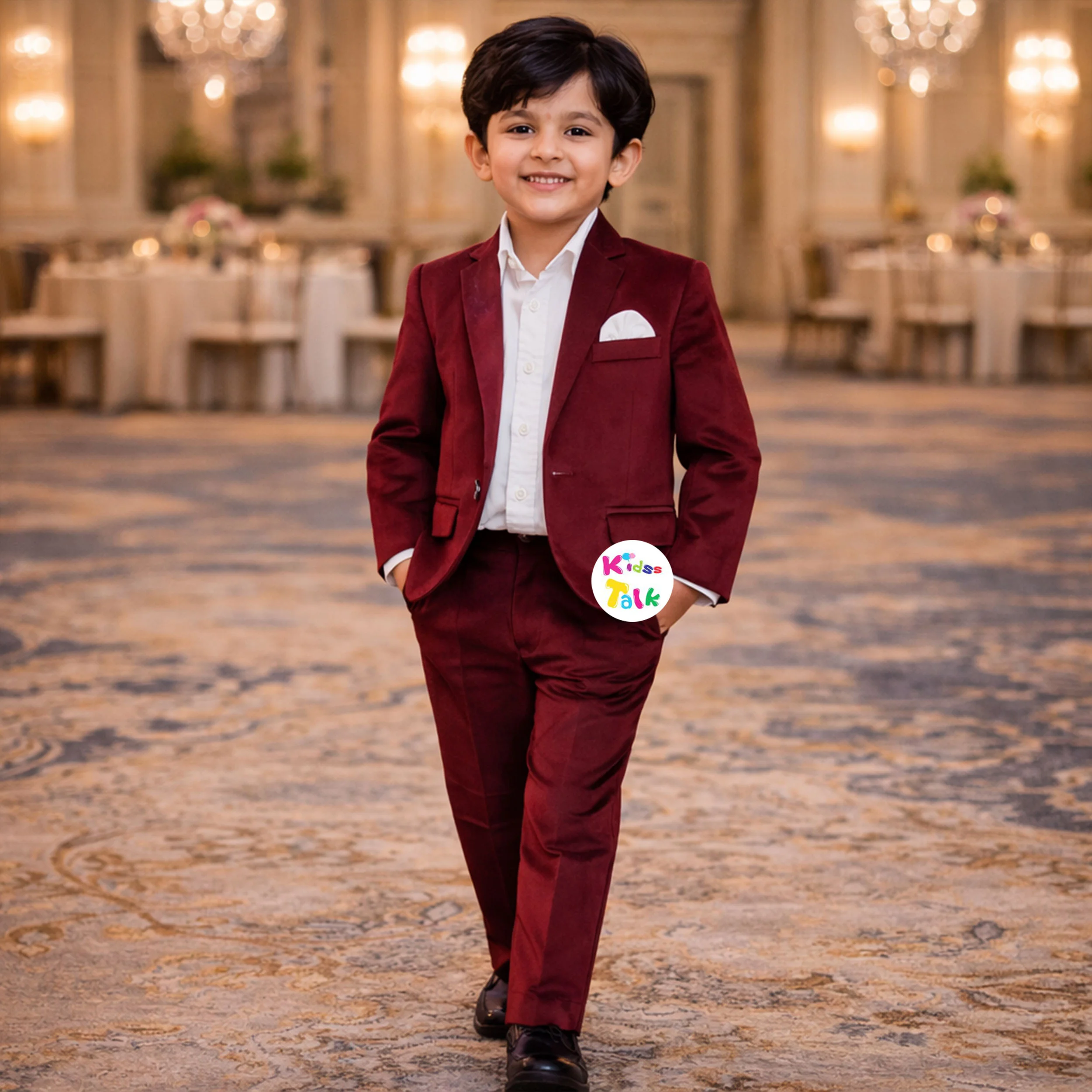Royal Velvet Full Sleeve Coat With Shirt And Pant - Maroon