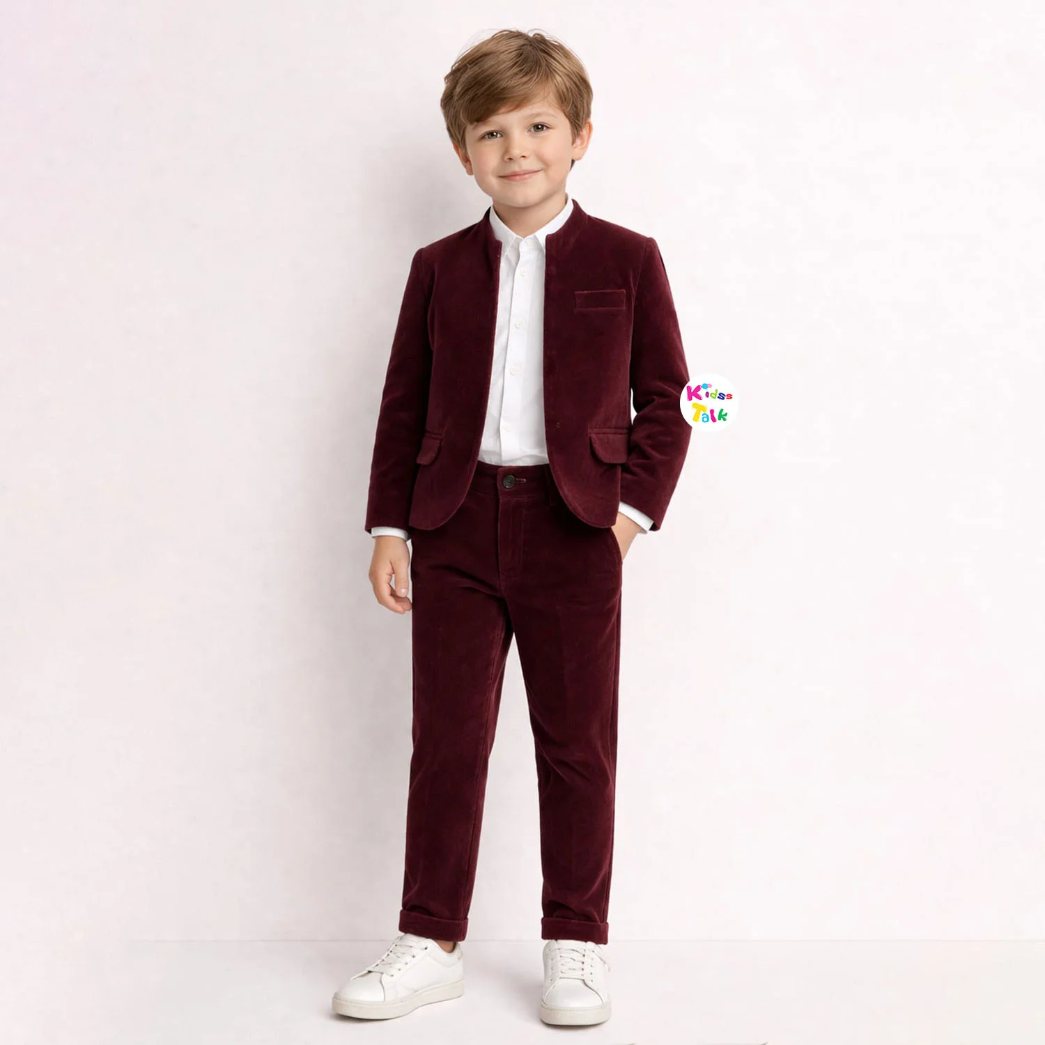 Royal Velvet Full Sleeve Coat With Shirt And Pant - Maroon