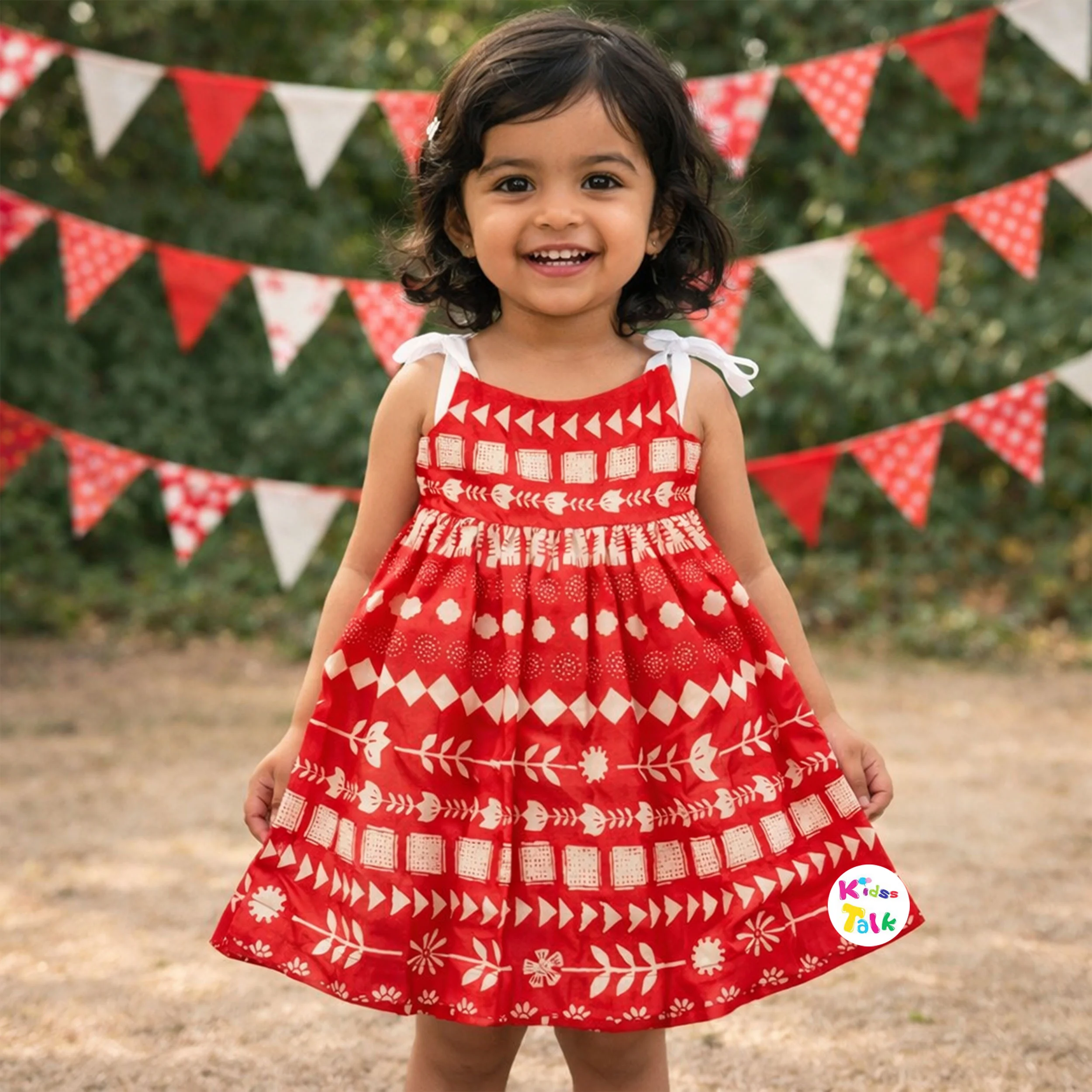 Cotton Sleeveless Frock With Cute Print - Orange