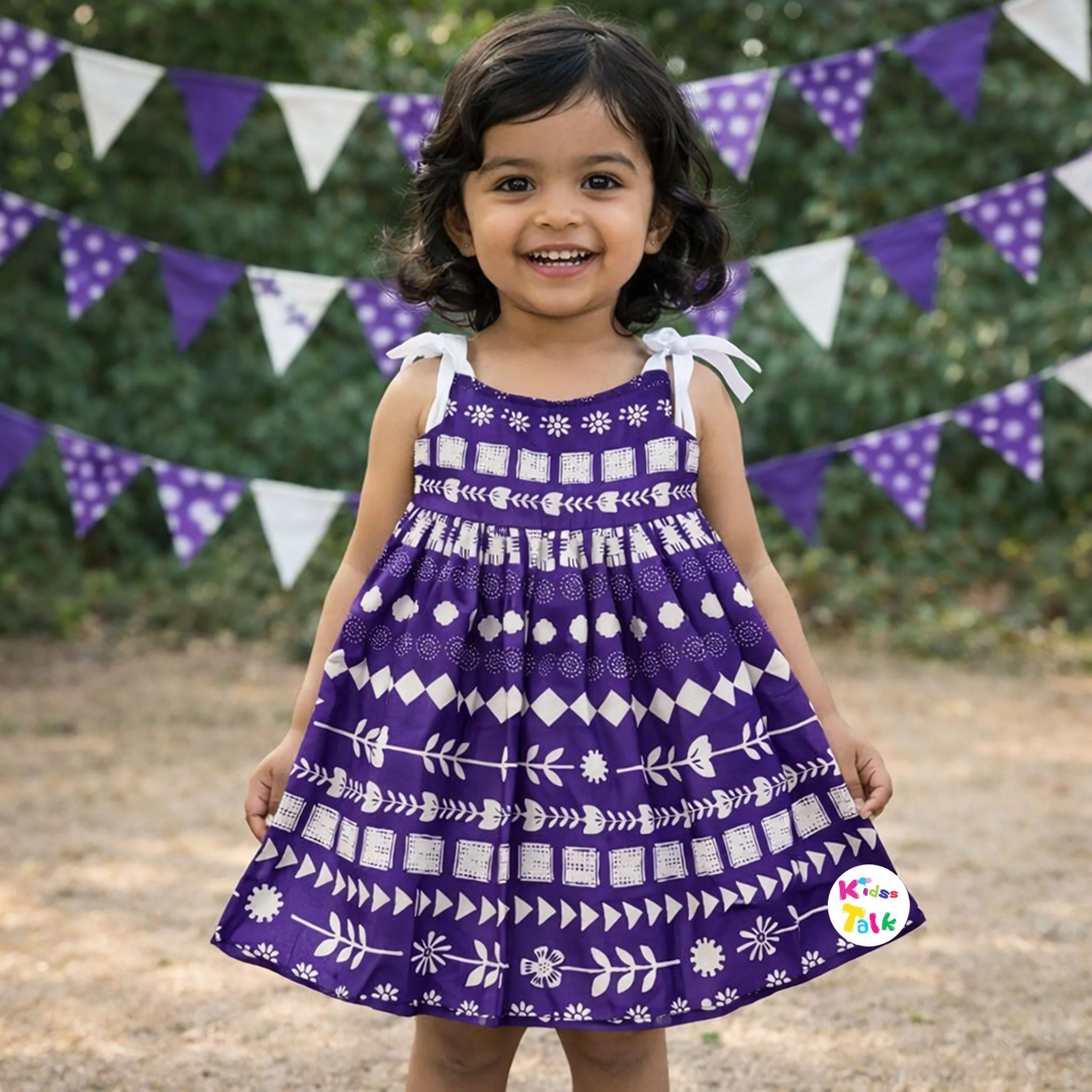 Cotton Sleeveless Frock With Cute Print - Purple