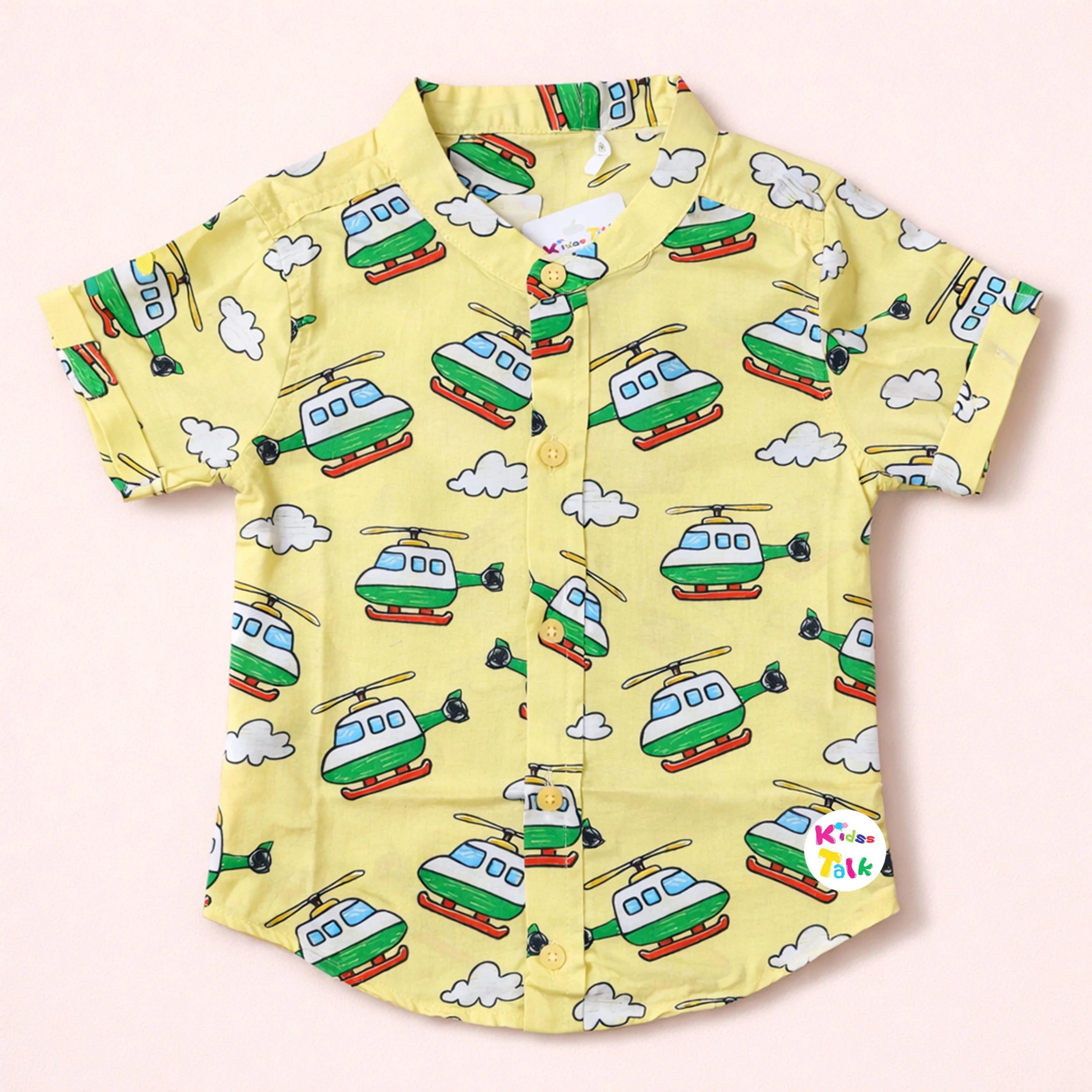 Cotton Half Sleeve Shirt With Cute Print - Lemon Yellow