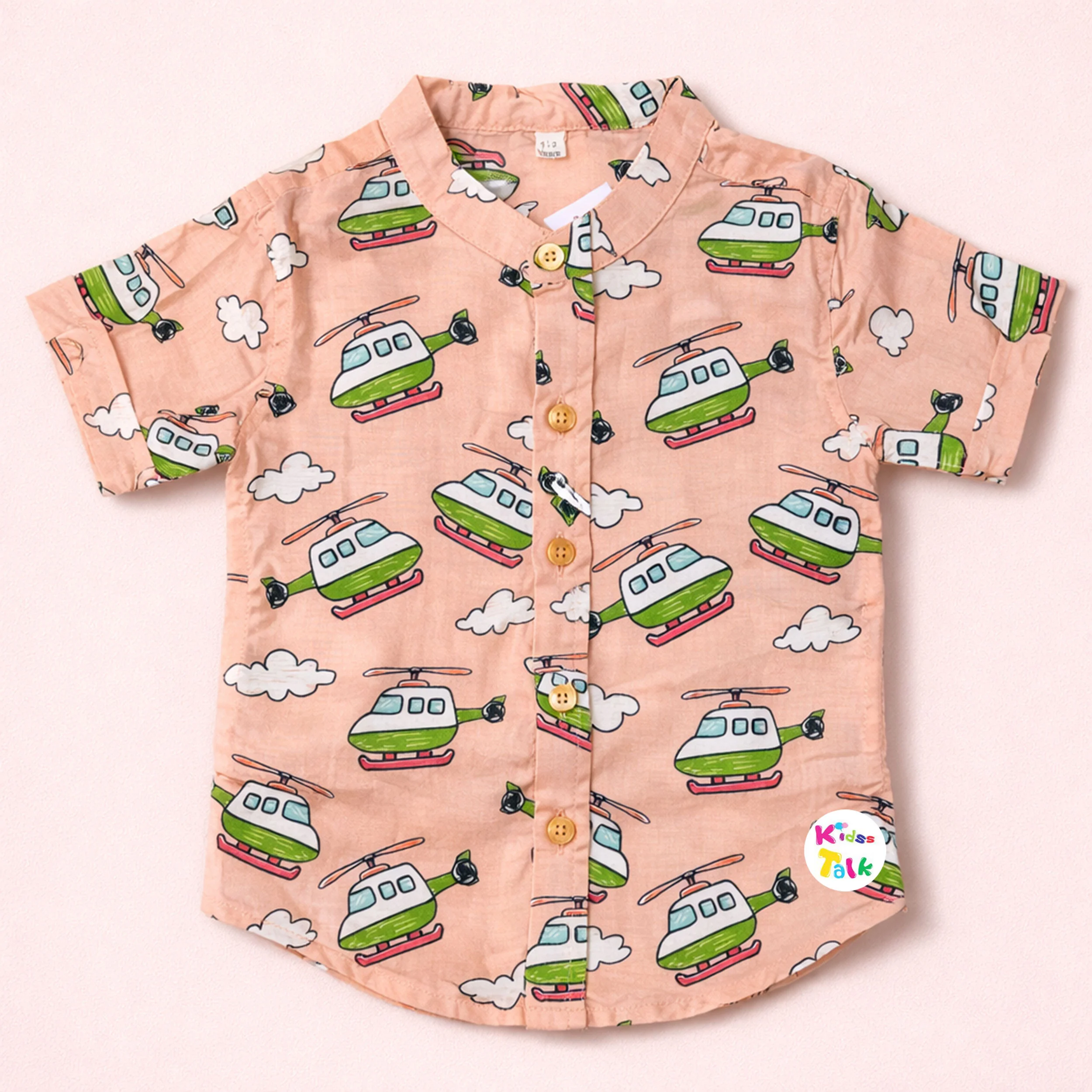 Cotton Half Sleeve Shirt With Cute Print - Orange