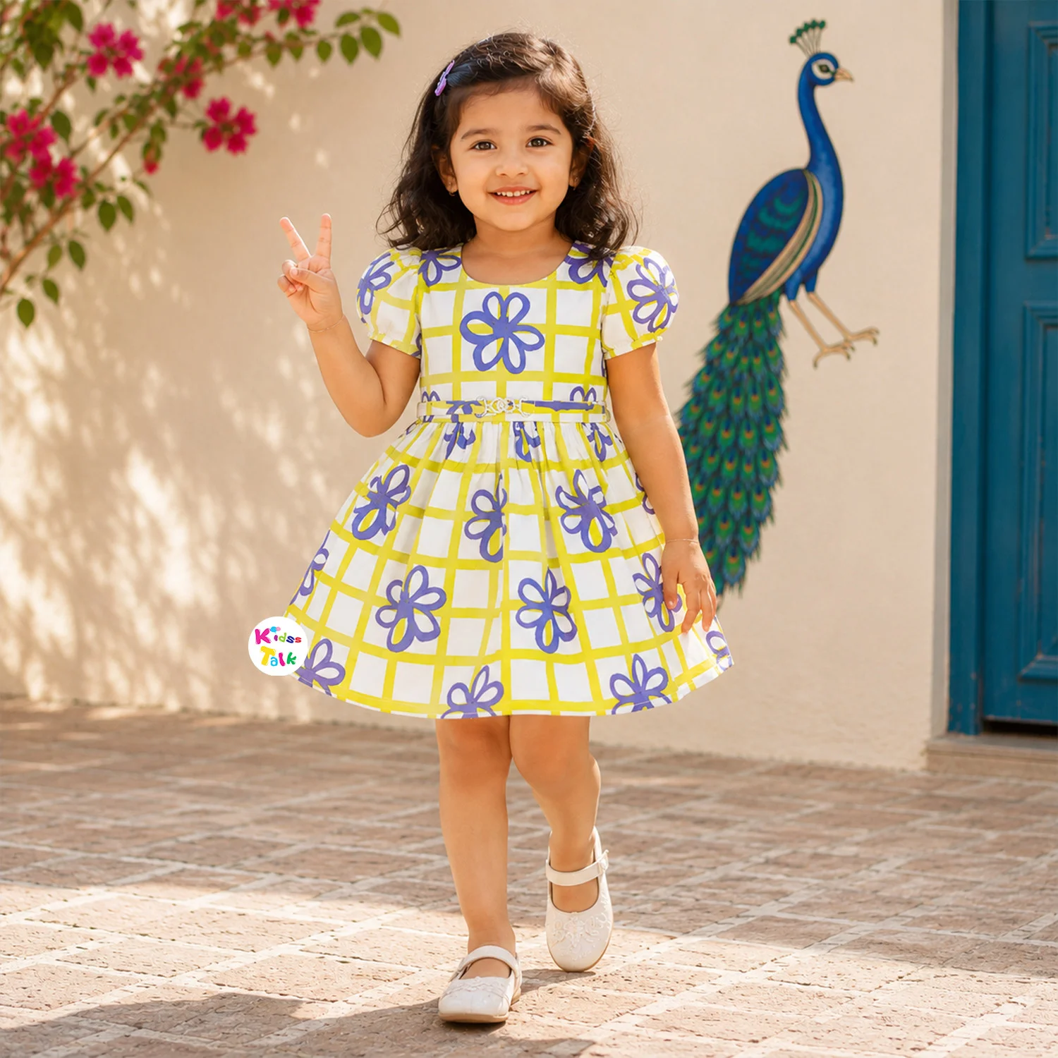 Cotton Half Sleeve Frock With Embroidery - Lemon Yellow